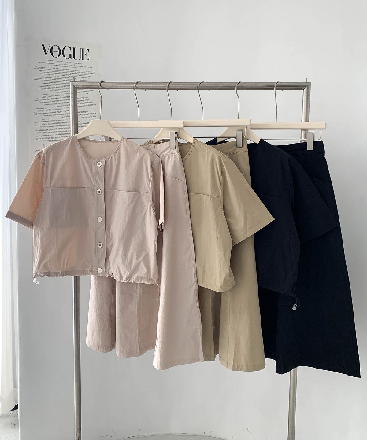 바스카라(VASCARA) [SET] String Blouse+Flare Midi Skirt Set-up (3colors)