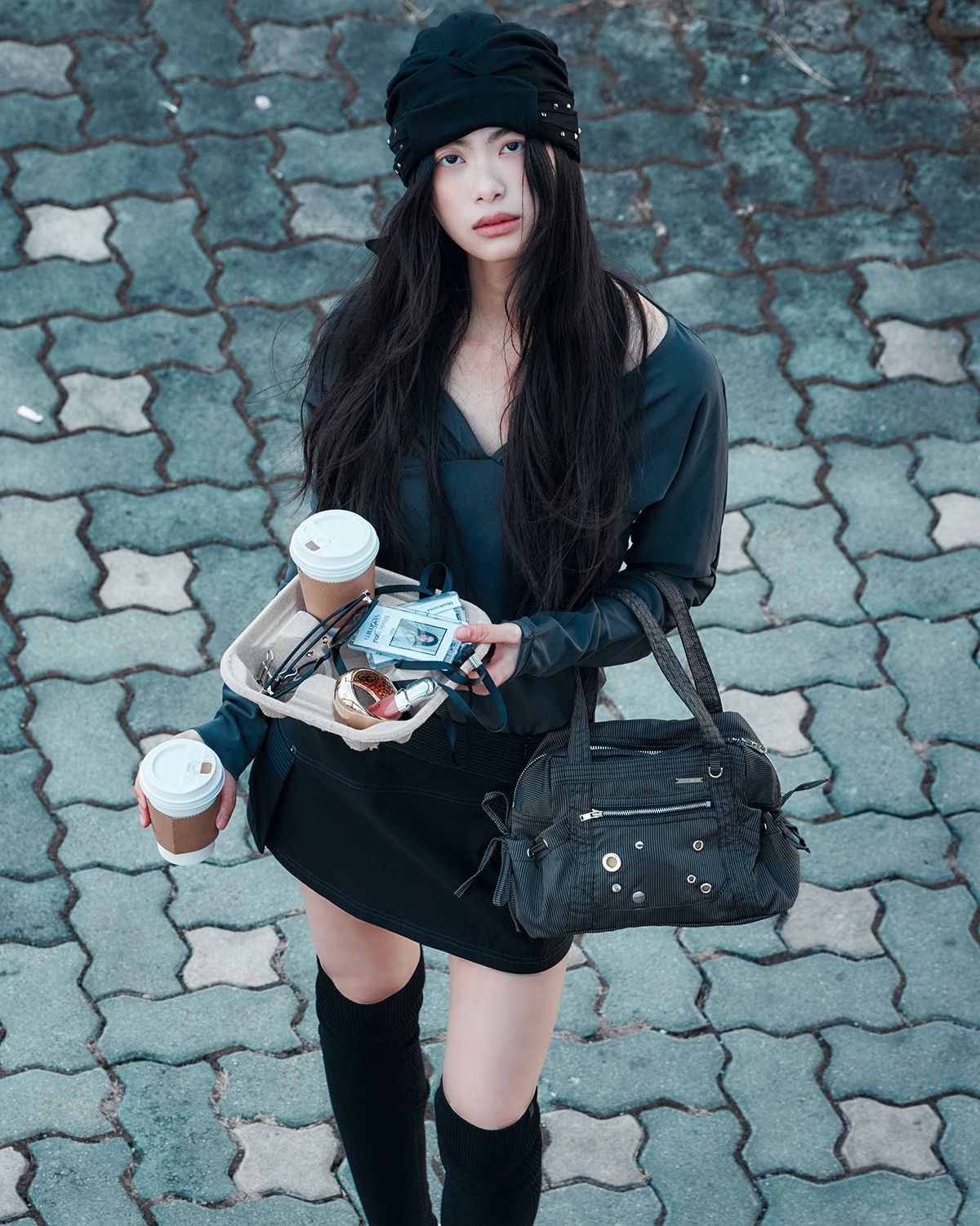 여밈(YEOMIM) [×미세키서울] easy carry bag (khaki stripe)