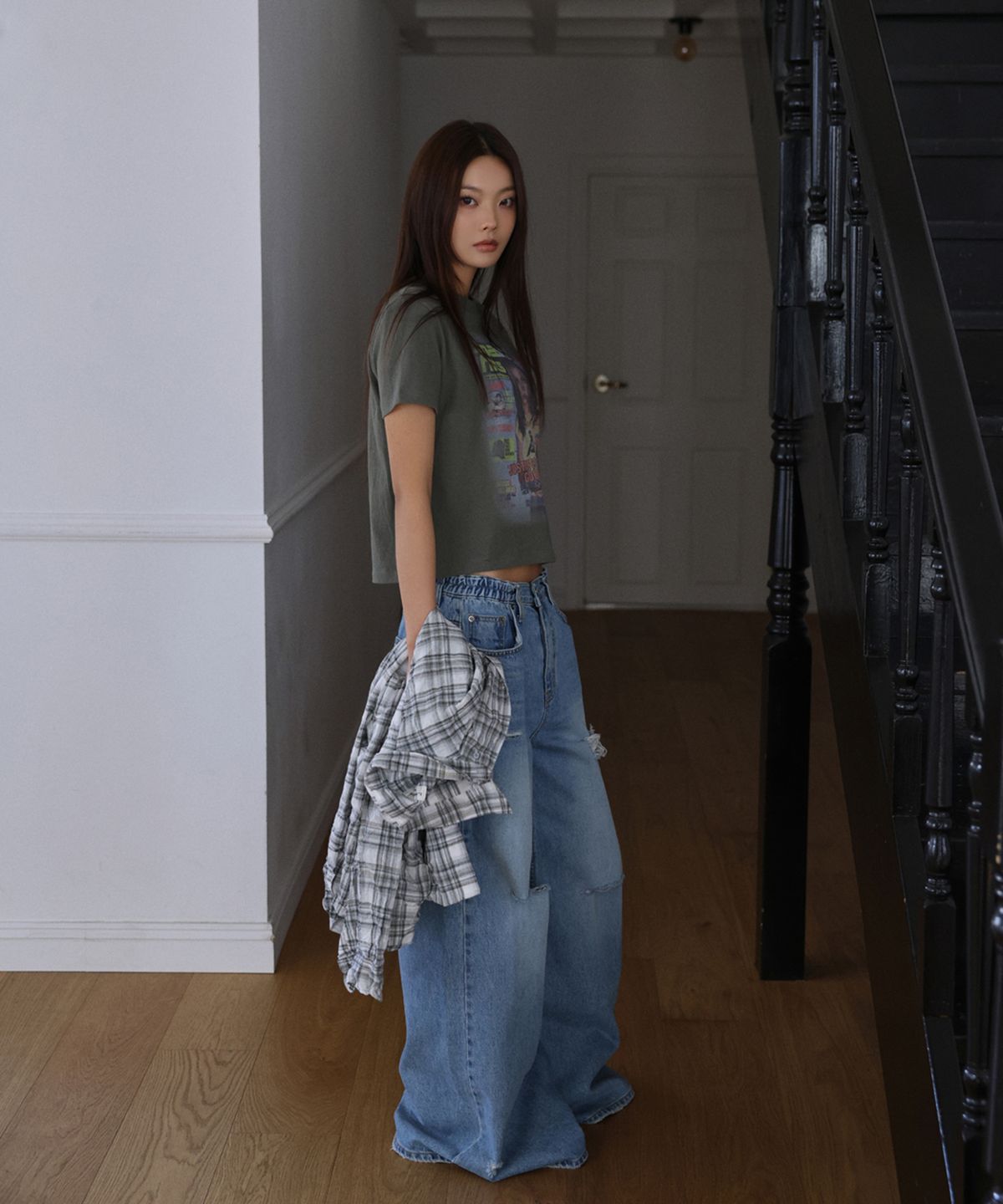랑거(LANGER) [PLC] CALIK sky wide distressed jeans_blue