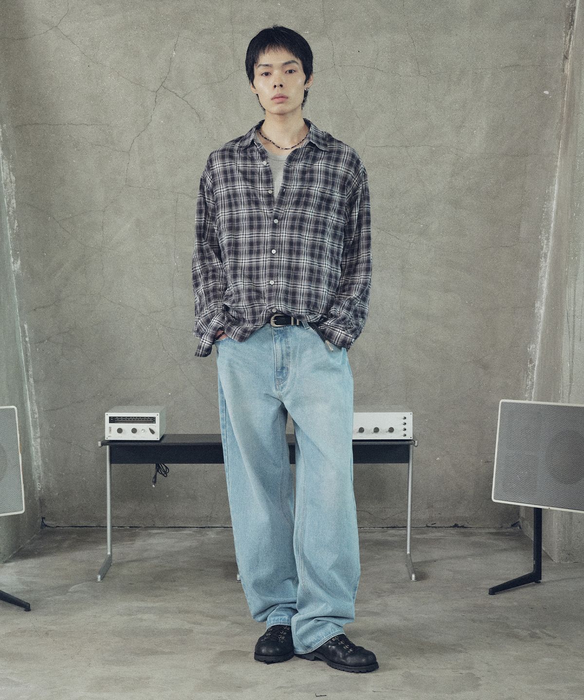 슈퍼서브(SUPERSUB) 시어 릴렉스드 핏 체크 셔츠 - 블루