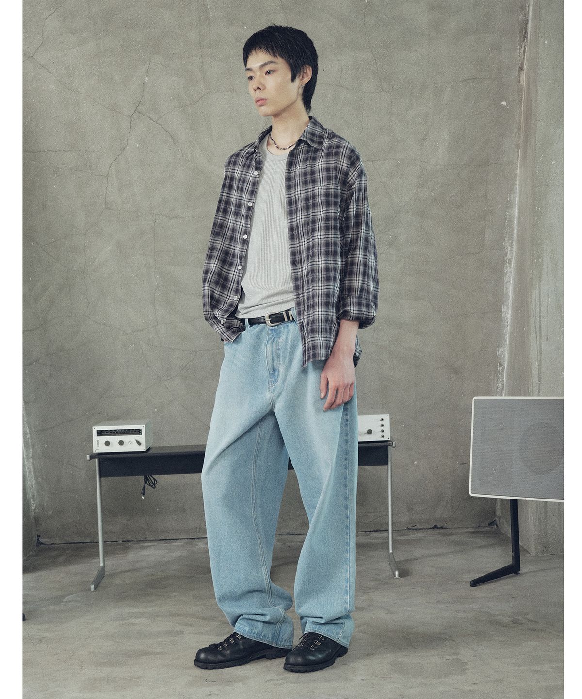 슈퍼서브(SUPERSUB) 시어 릴렉스드 핏 체크 셔츠 - 블루