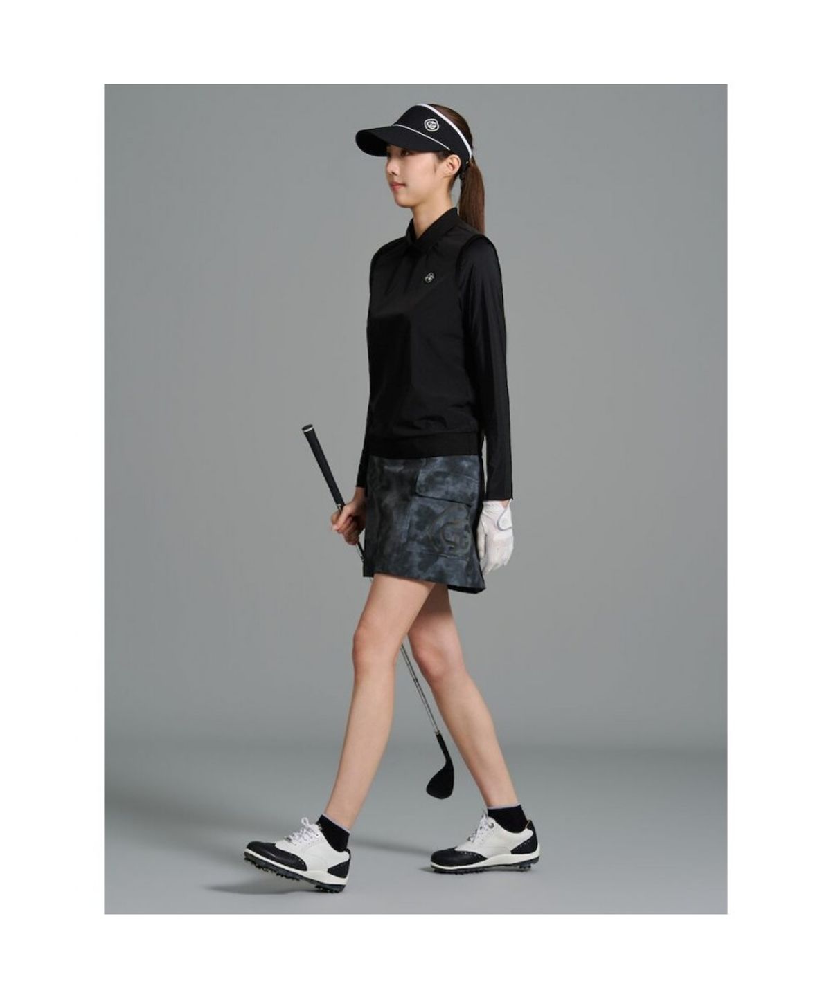빈폴골프(BEANPOLE GOLF) [B_under] 여성 타공 믹스 AIO 칼라 티셔츠 - 블랙