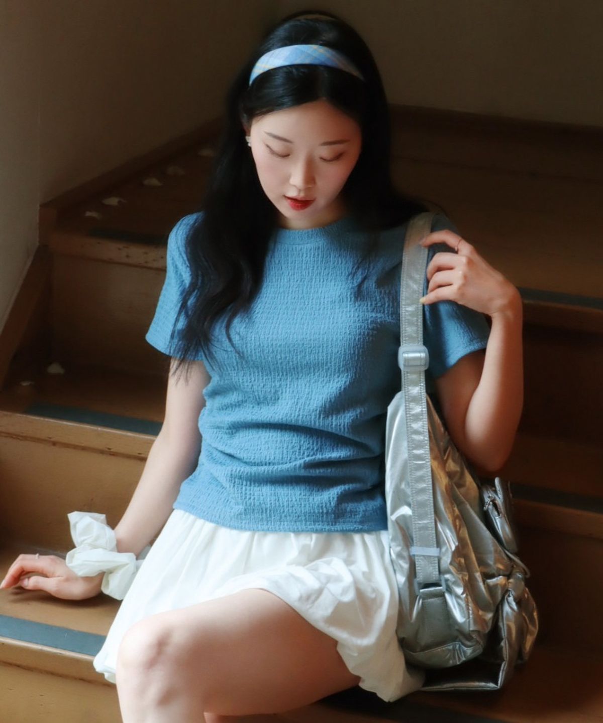 행텐(HANGTEN) 여성 사이드 셔링 크링클 티셔츠_294(10570-131-407-69)
