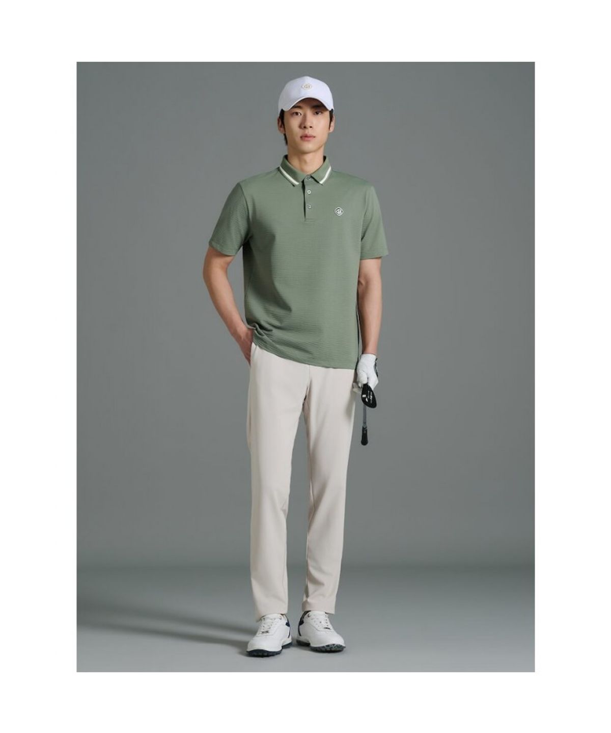 빈폴골프(BEANPOLE GOLF) [HERITAGE] 남성 시어서커 반소매 티셔츠 - 올리브