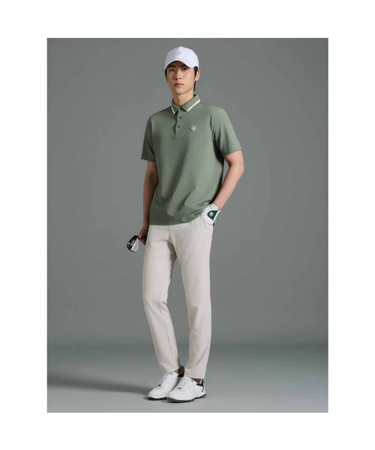 빈폴골프(BEANPOLE GOLF) [HERITAGE] 남성 시어서커 반소매 티셔츠 - 올리브