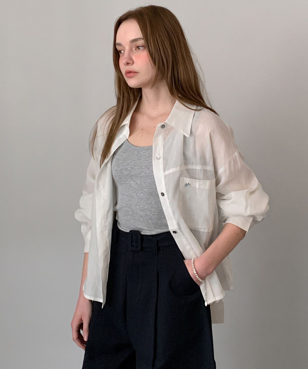 바스카라(VASCARA) [SET] Basic Sleeveless Top+Loose Fit Shirt (5colors)