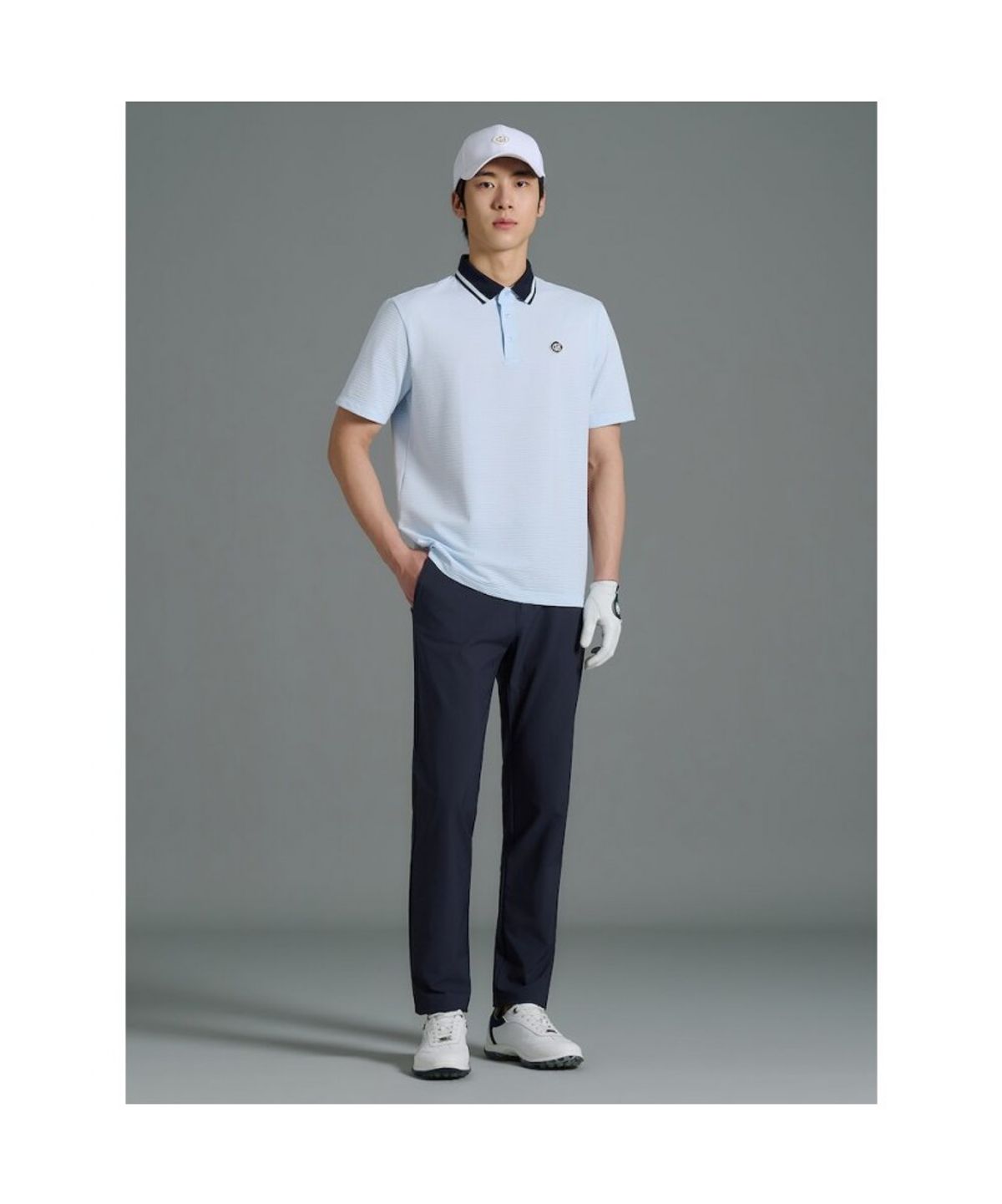 빈폴골프(BEANPOLE GOLF) [HERITAGE] 남성 시어서커 반소매 티셔츠 - 스카이 블루