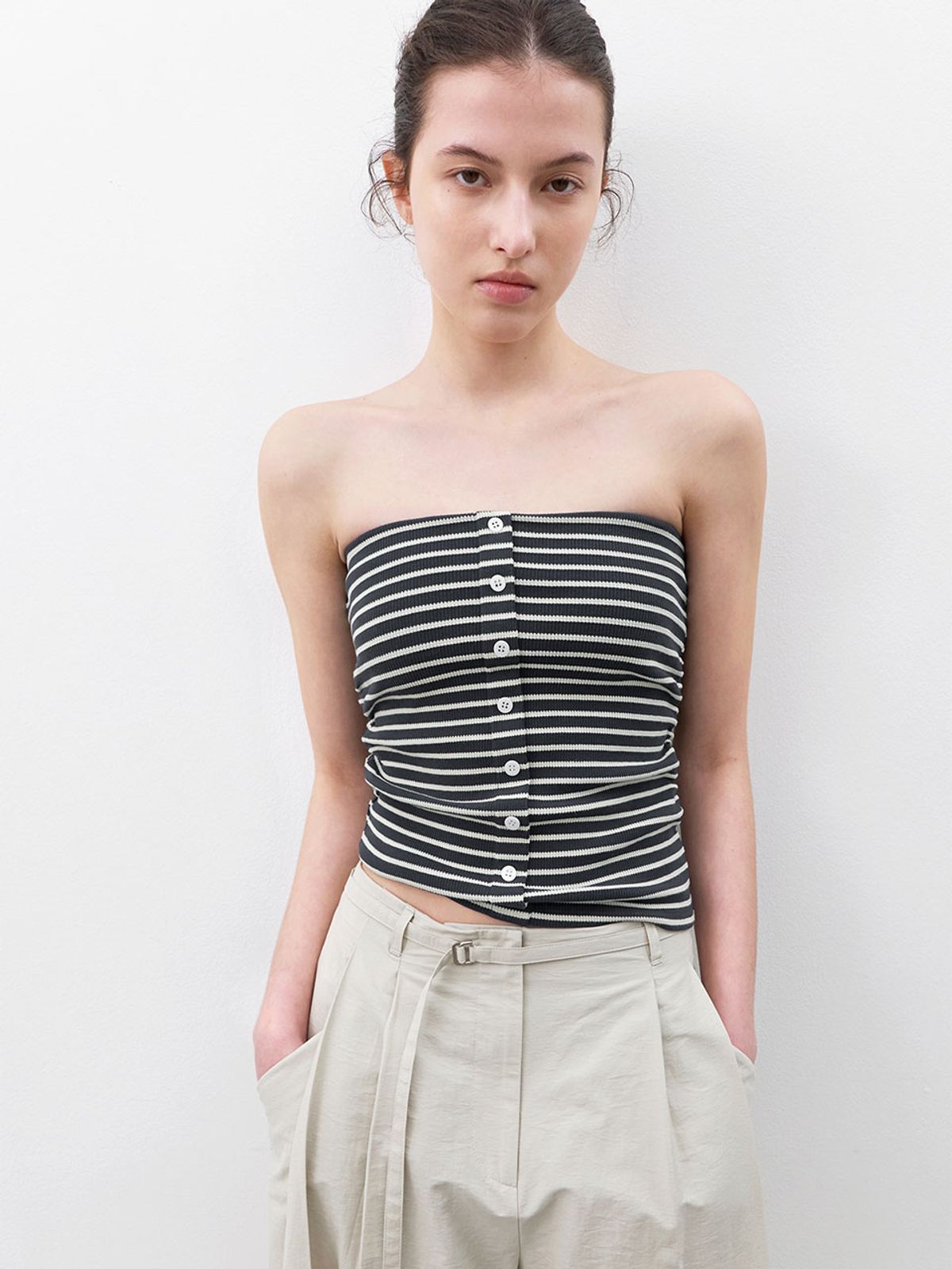 아틀리에 나인(ATELIER NAIN) STRIPE SHIRRING TUBE TOP (T-7234)