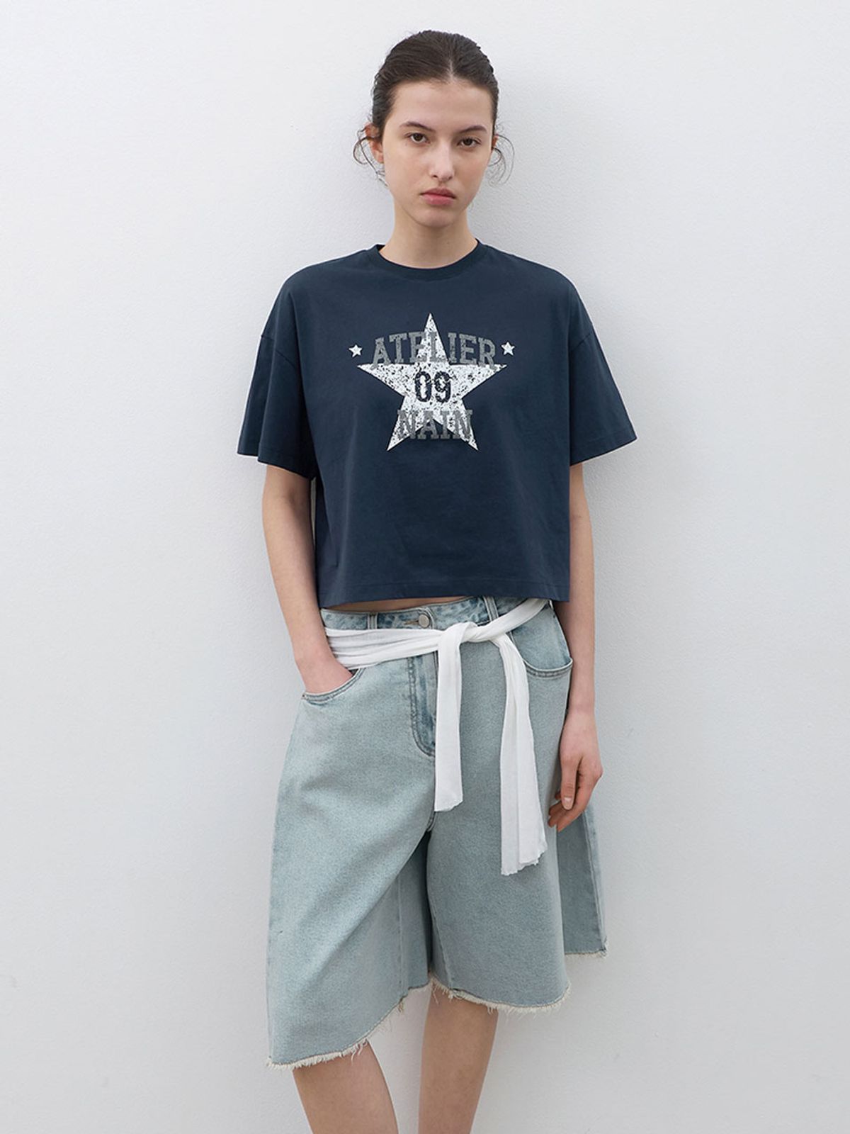 아틀리에 나인(ATELIER NAIN) ATELIER NAIN STAR OVER CROP TEE (T-7221)