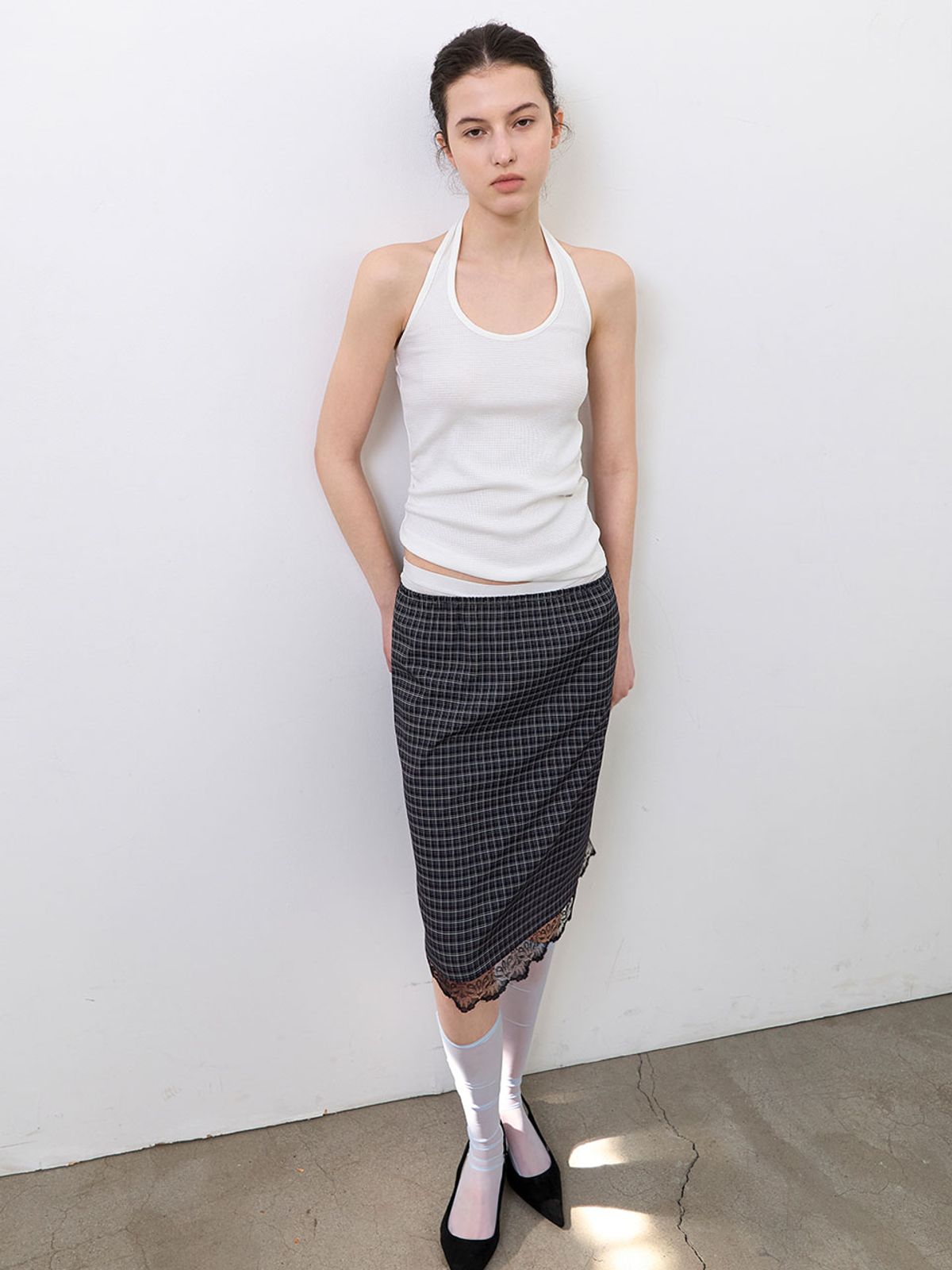 아틀리에 나인(ATELIER NAIN) WAFFLE HALTER SLEEVELESS TOP (T-7206)