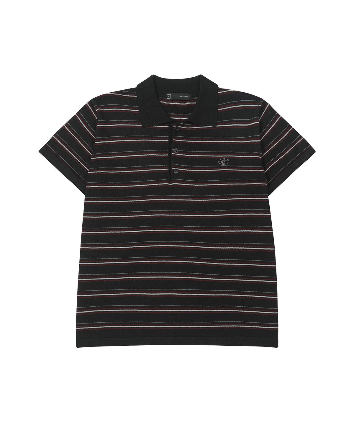 레더리(LEATHERY) 멀티 스트라이프 카라 니트 탑 [BLACK]