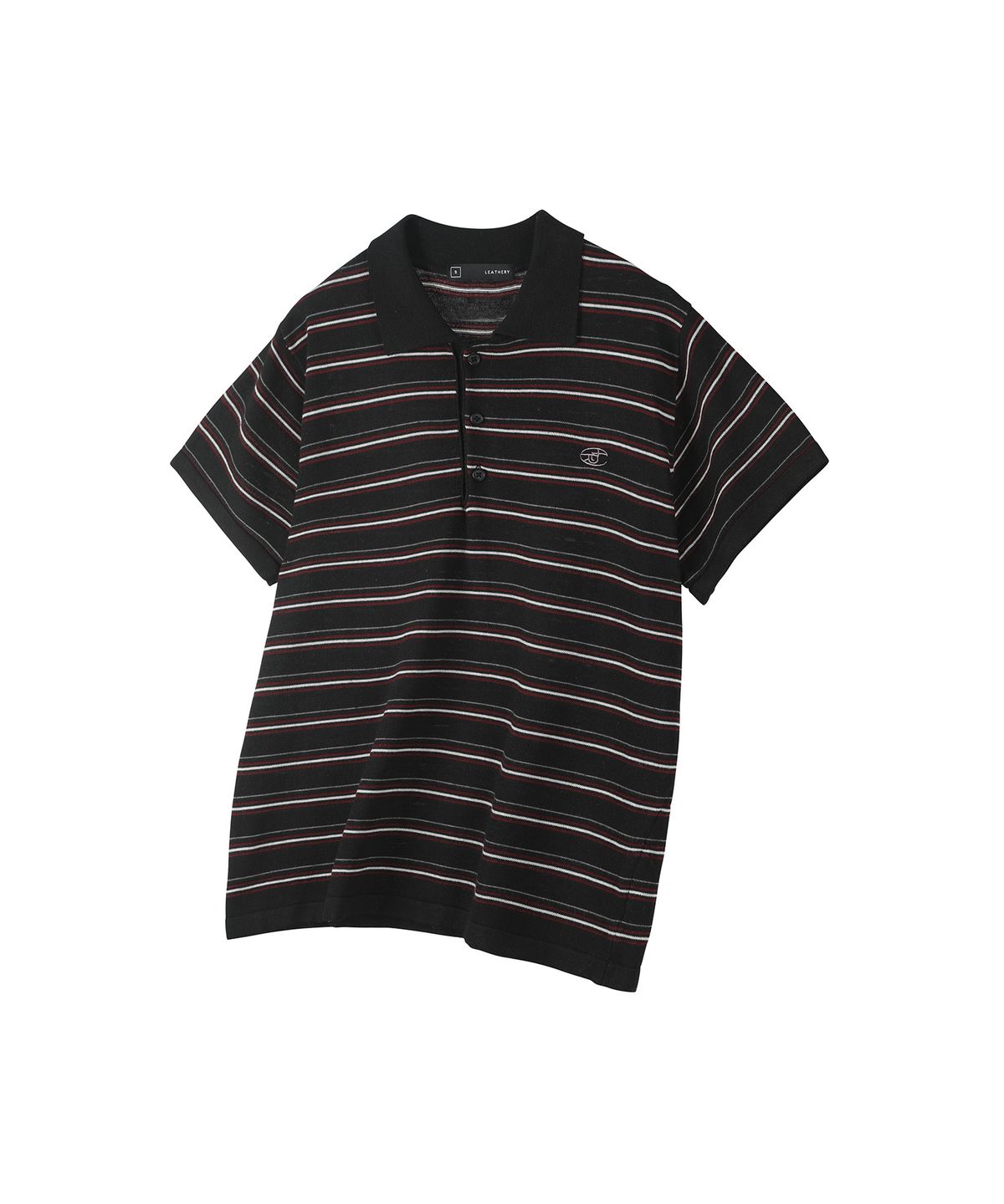 레더리(LEATHERY) 멀티 스트라이프 카라 니트 탑 [BLACK]