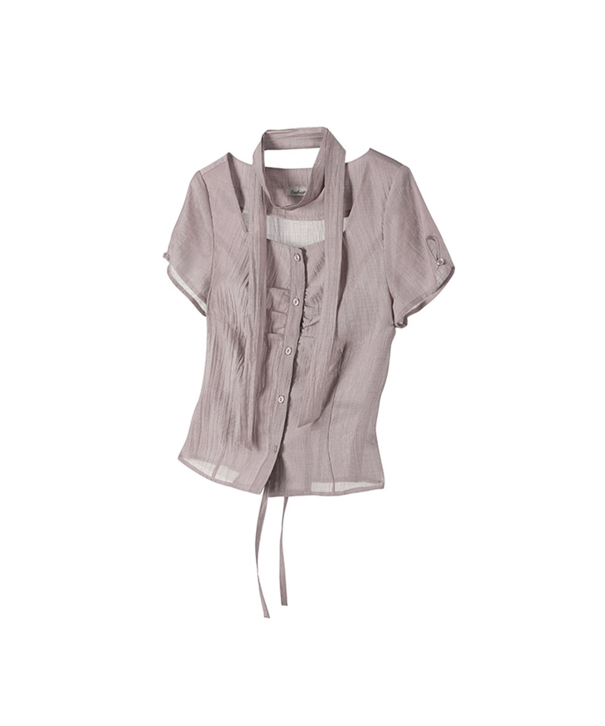 레더리(LEATHERY) 더블 타이 하프 블라우스 [PURPLE GREY]