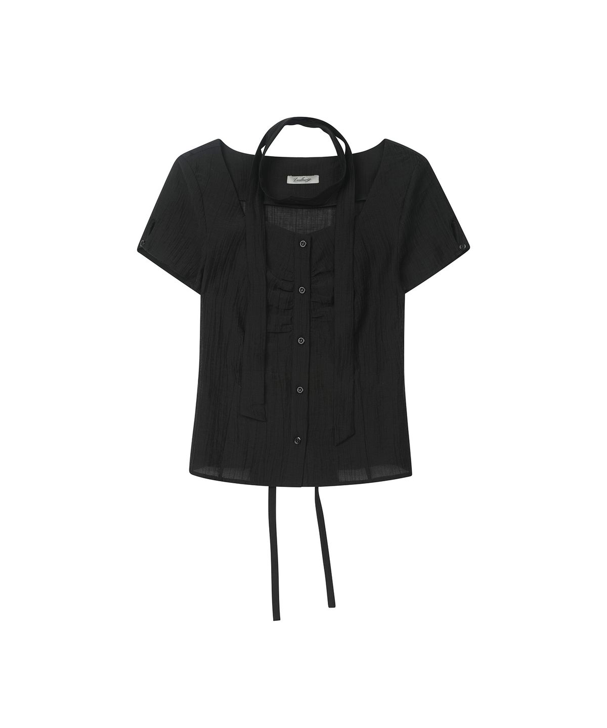 레더리(LEATHERY) 더블 타이 하프 블라우스 [BLACK]