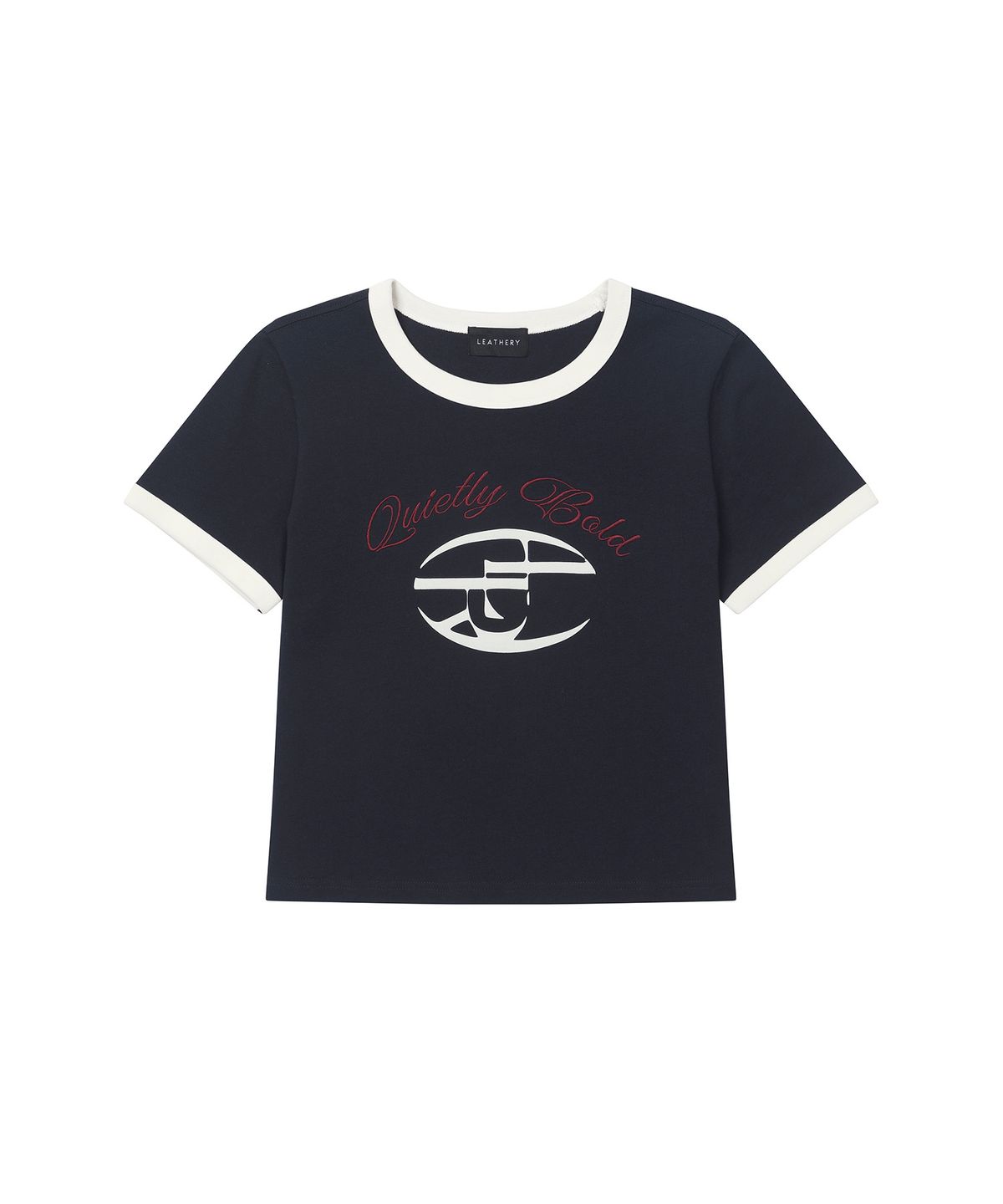 레더리(LEATHERY) 레터링 링거 반팔 티셔츠 [NAVY]