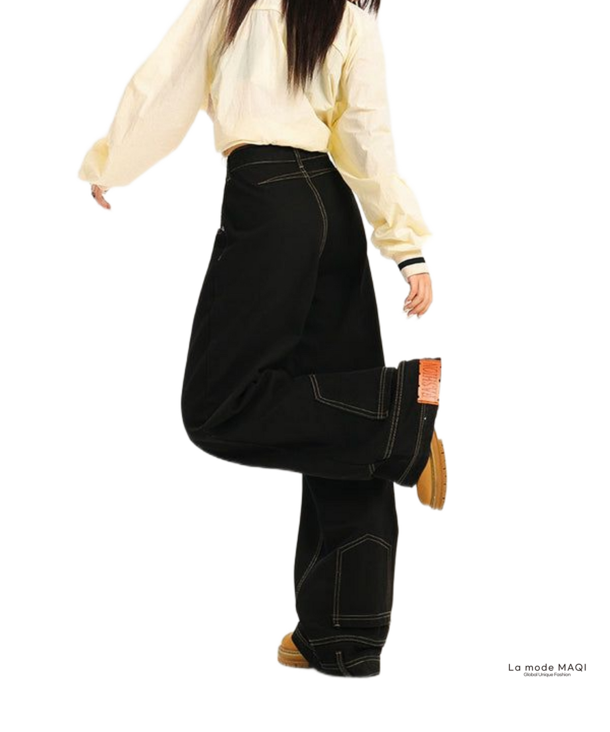 라모드마키(LA MODE MAQI) 블록코어룩 빈티지 루즈핏 워싱 데님 와이드팬츠 청바지