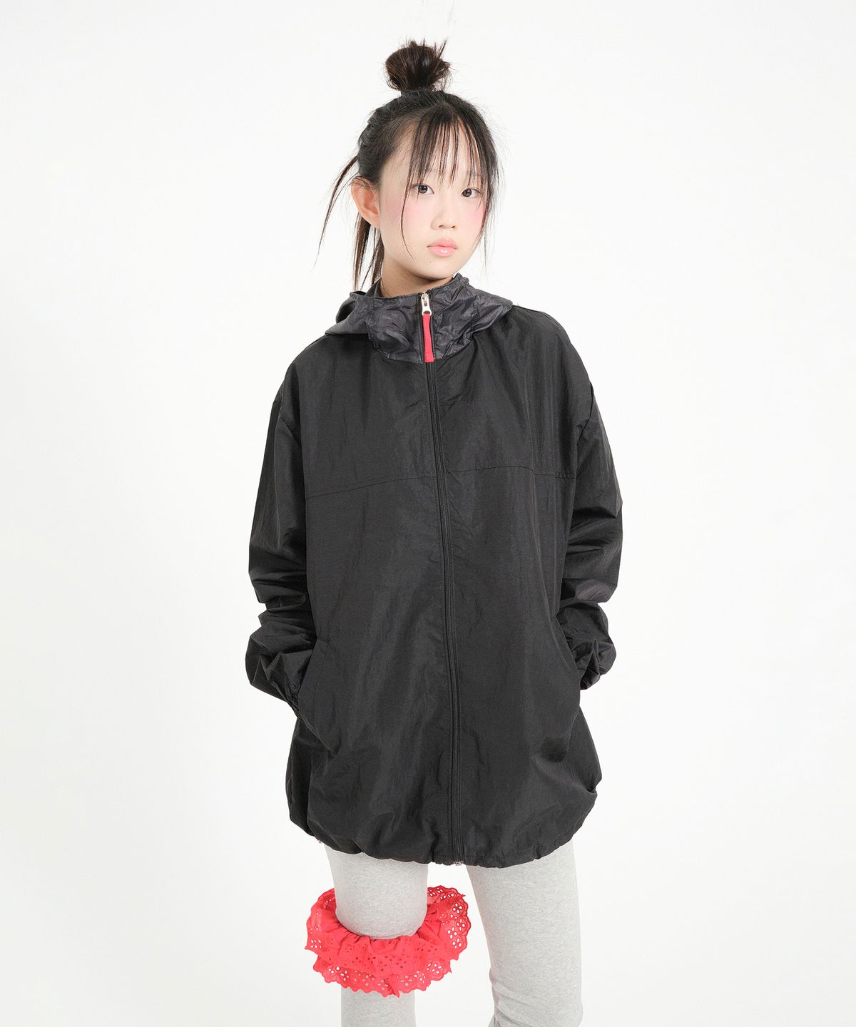 애프터썸머(AFTERSUMMER) hooded mix wind jacket (black)