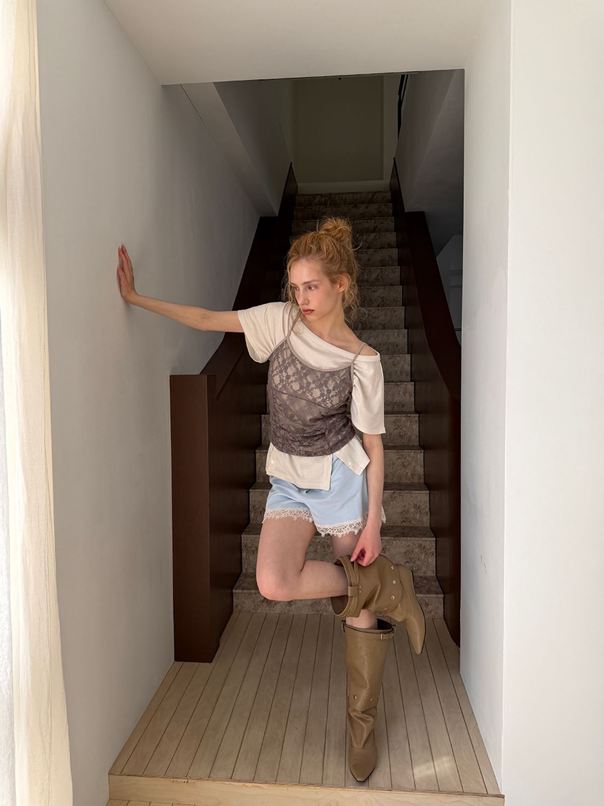 아수라(ASURA) LACE JERSEY SHORTS (SKY BLUE)