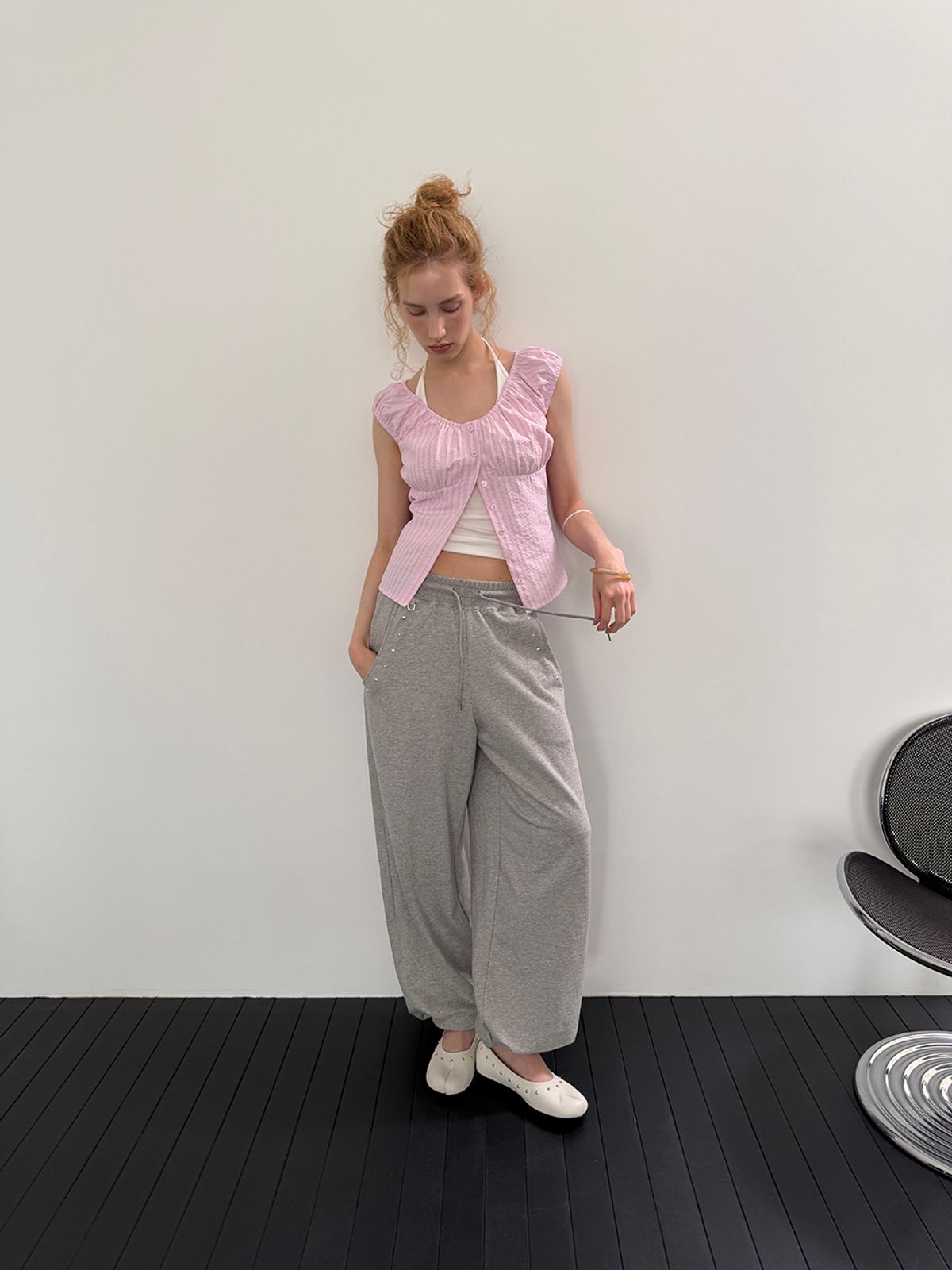 아수라(ASURA) POCKET STUD SWEATPANTS (MELANGE GREY)