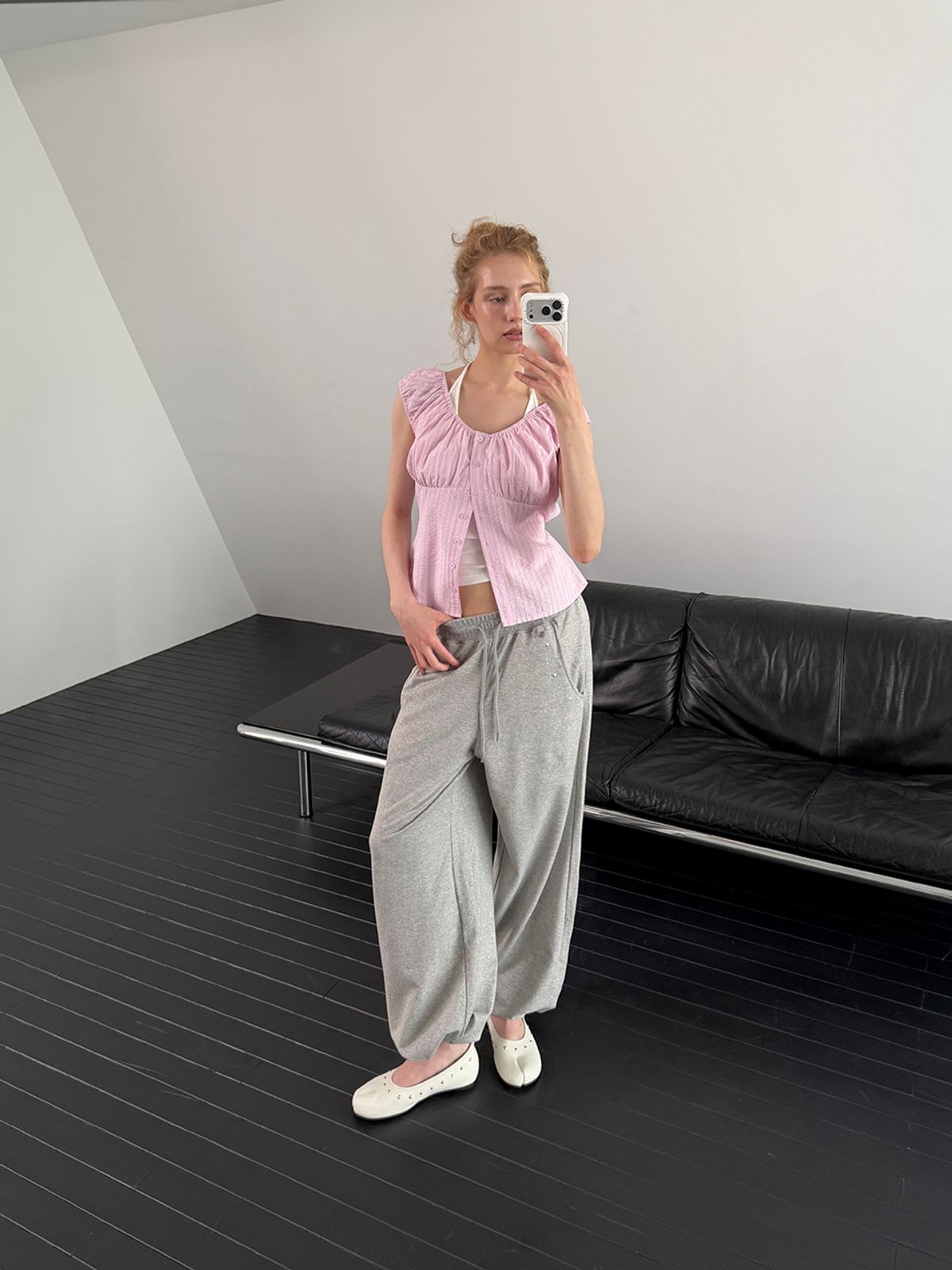 아수라(ASURA) POCKET STUD SWEATPANTS (MELANGE GREY)