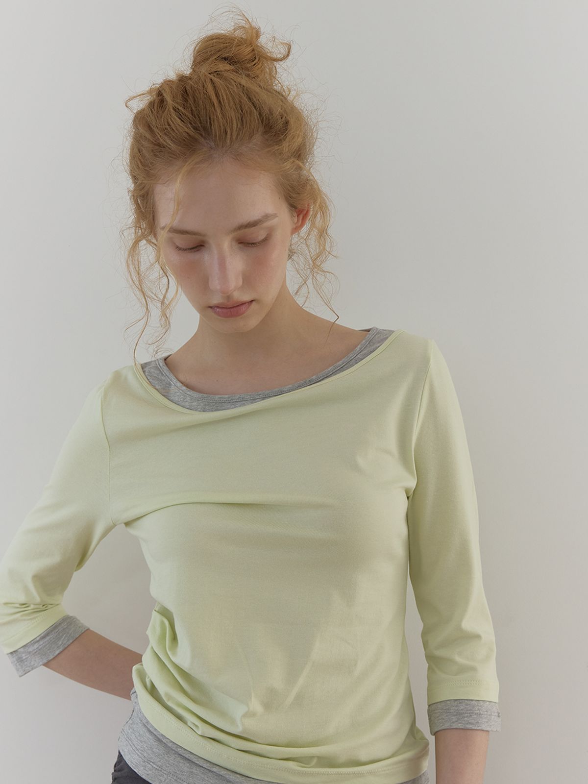 아수라(ASURA) SIDE TUCK LAYERED T (LIME)
