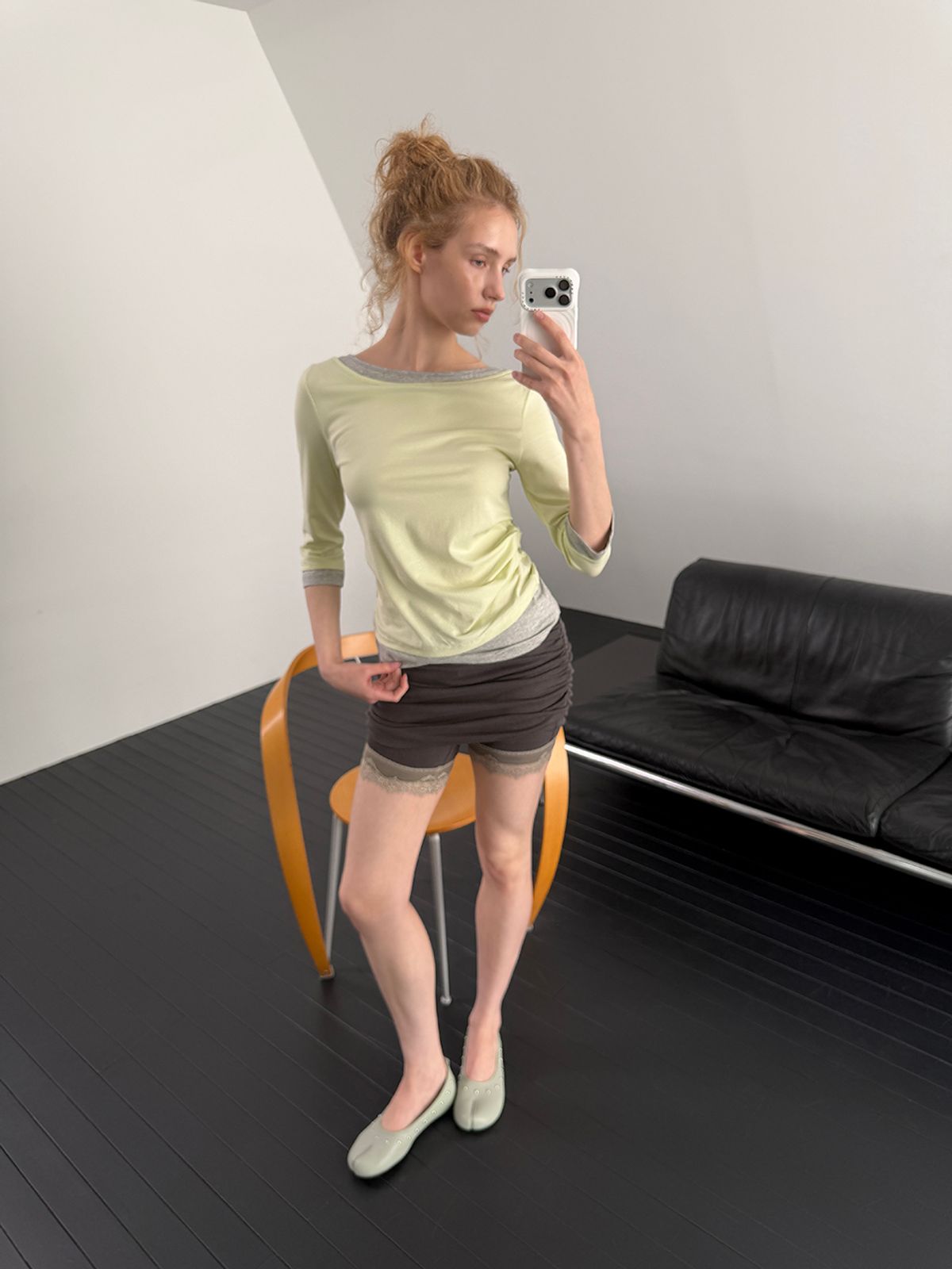아수라(ASURA) SIDE TUCK LAYERED T (LIME)