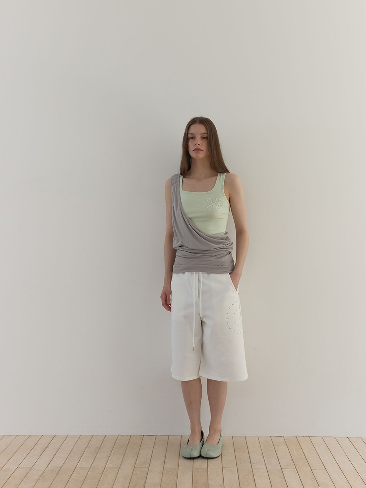 아수라(ASURA) STUD JERSEY BERMUDA PANTS (IVORY)