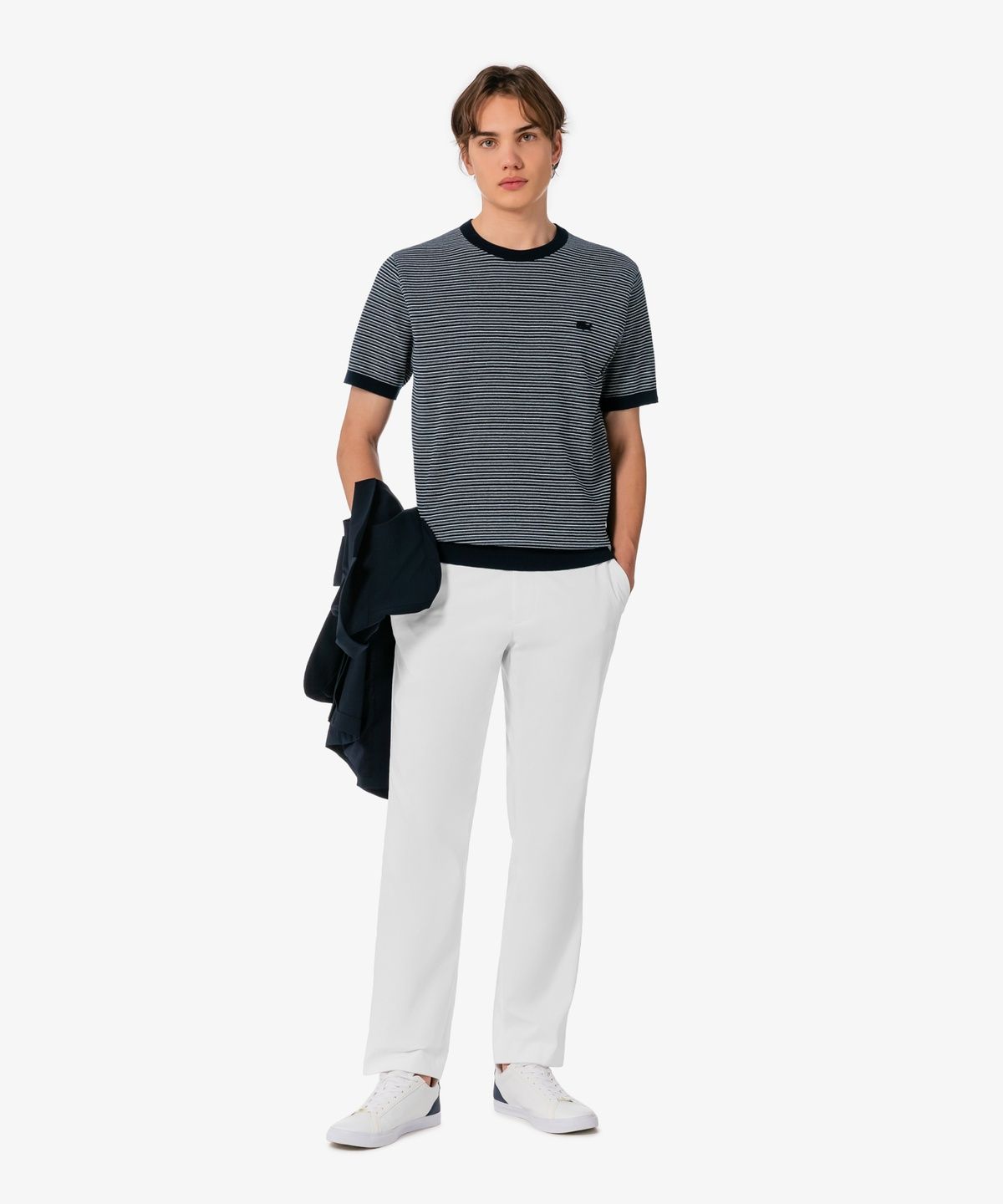 라코스테(LACOSTE) 남성 멀티 스트라이프 반팔 크루넥 풀오버 AH307E-56G 350