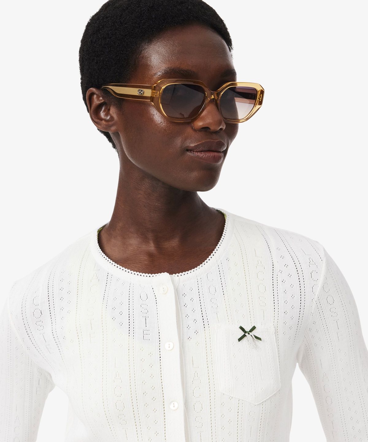라코스테(LACOSTE) 여성 포인텔 리본 크록 긴팔 가디건 TF9866-56G 70V