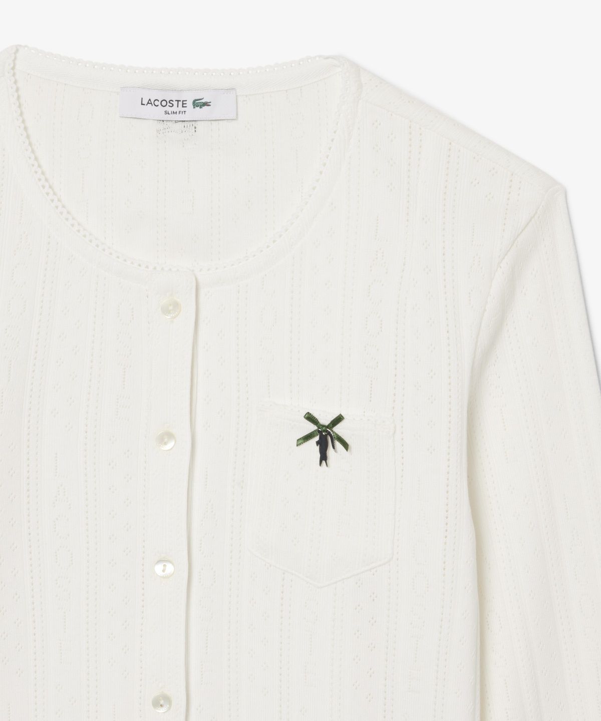 라코스테(LACOSTE) 여성 포인텔 리본 크록 긴팔 가디건 TF9866-56G 70V