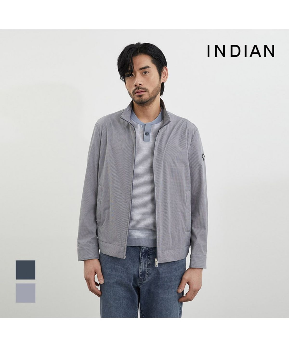 인디안(INDIAN) 니트배색 홑겹 점퍼_MITCL4M3211