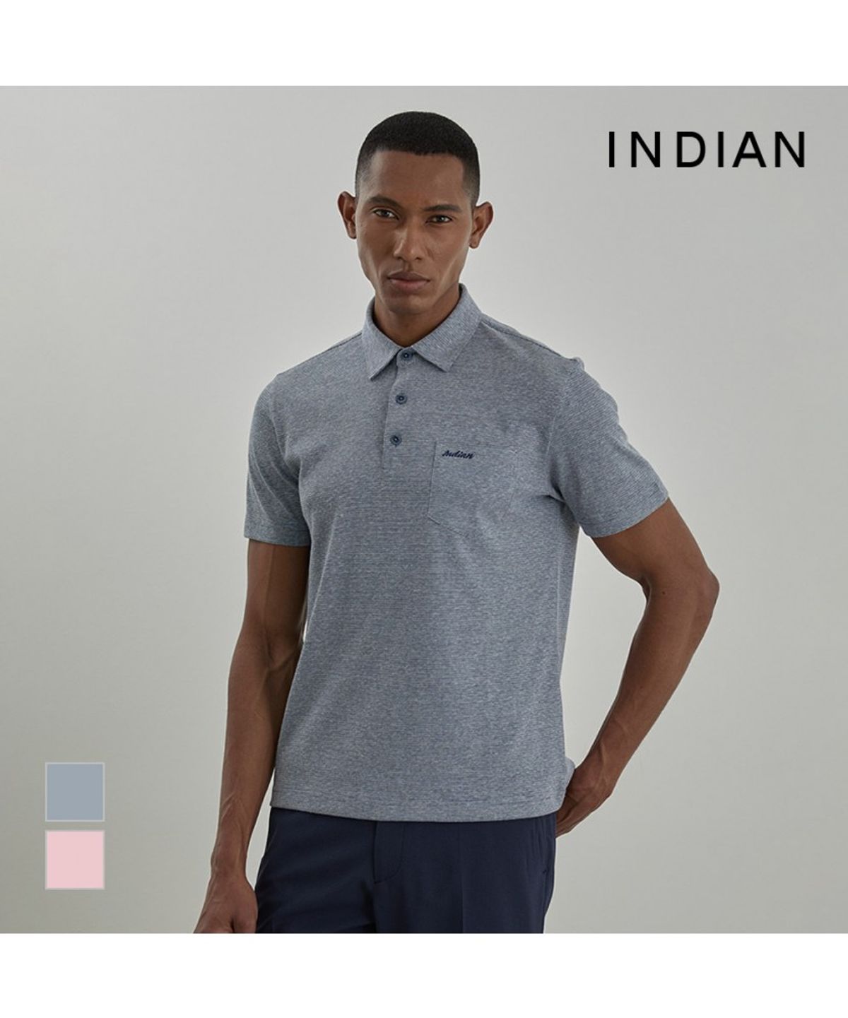 인디안(INDIAN) 린넨블랜드 스트라이프 반팔 티셔츠_MITAS5M2321