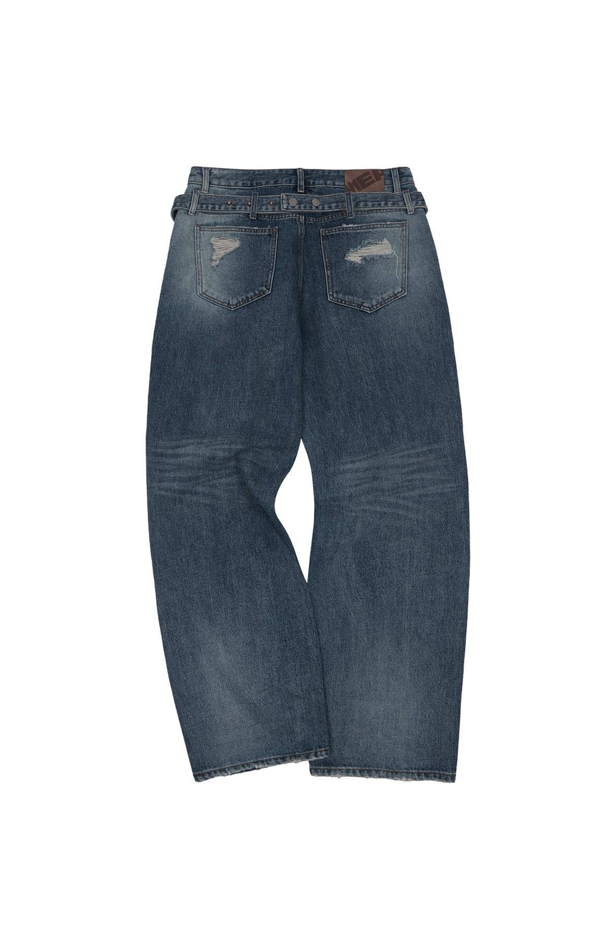 메아(MEA) POCKET BELT DAMAGED DENIM PANTS [INDIGO]