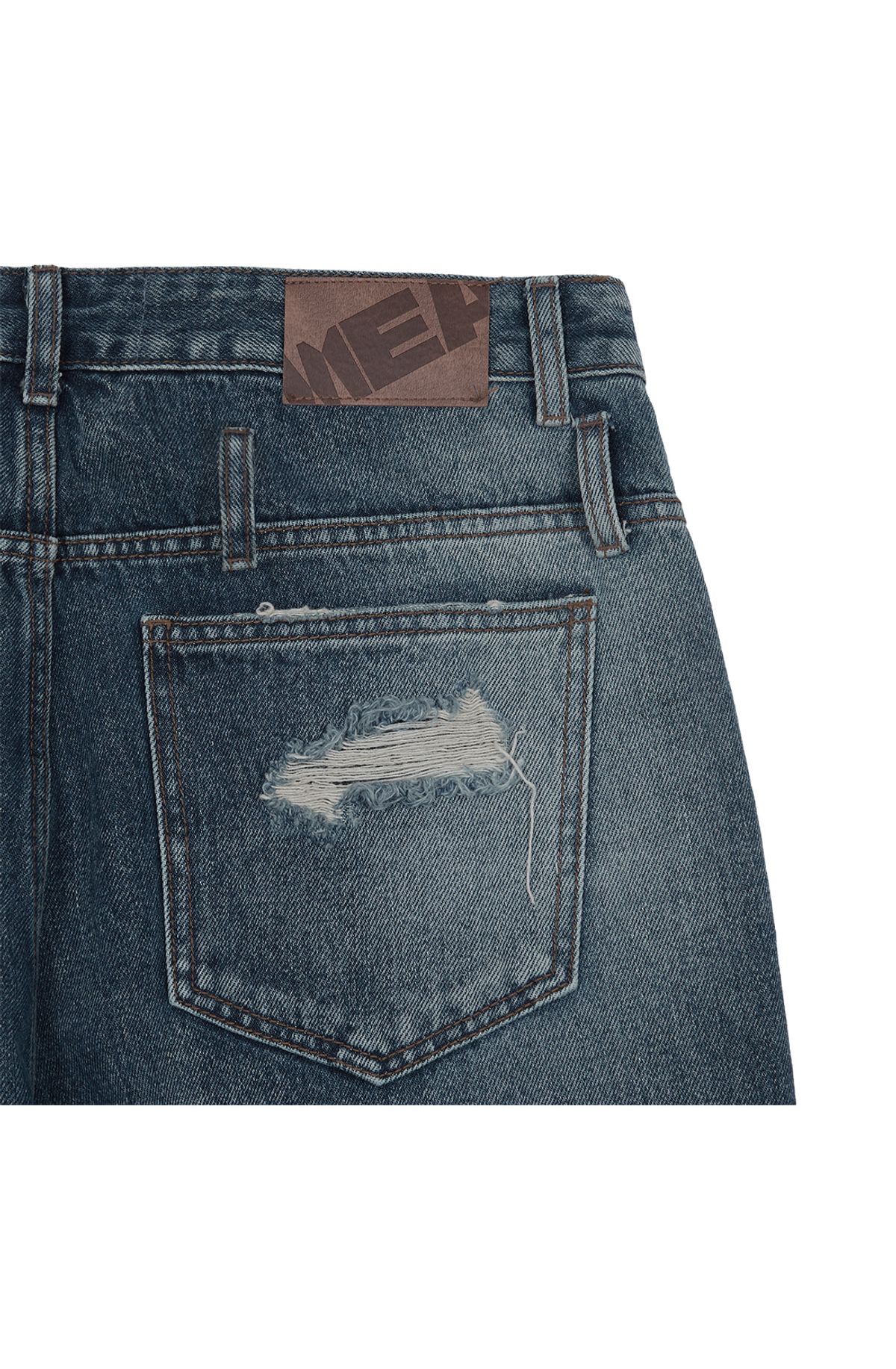 메아(MEA) POCKET BELT DAMAGED DENIM PANTS [INDIGO]