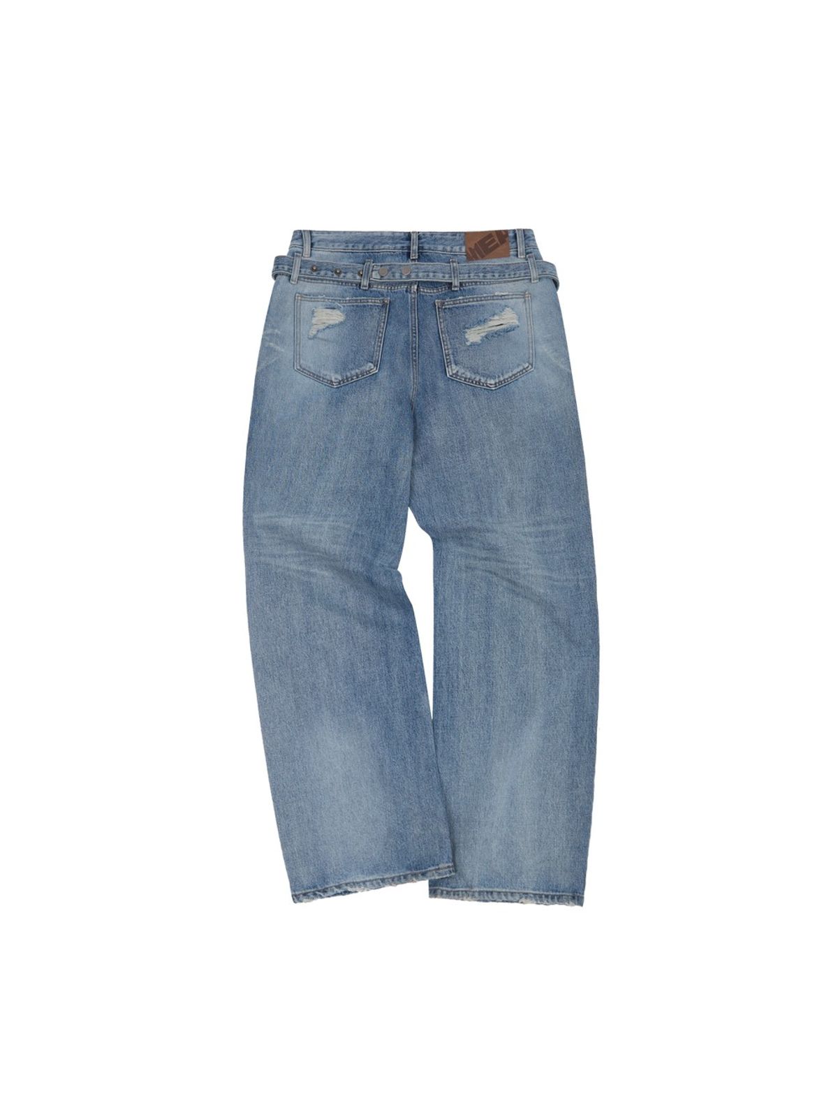 메아(MEA) POCKET BELT DAMAGED DENIM PANTS [LIGHT INDIGO]