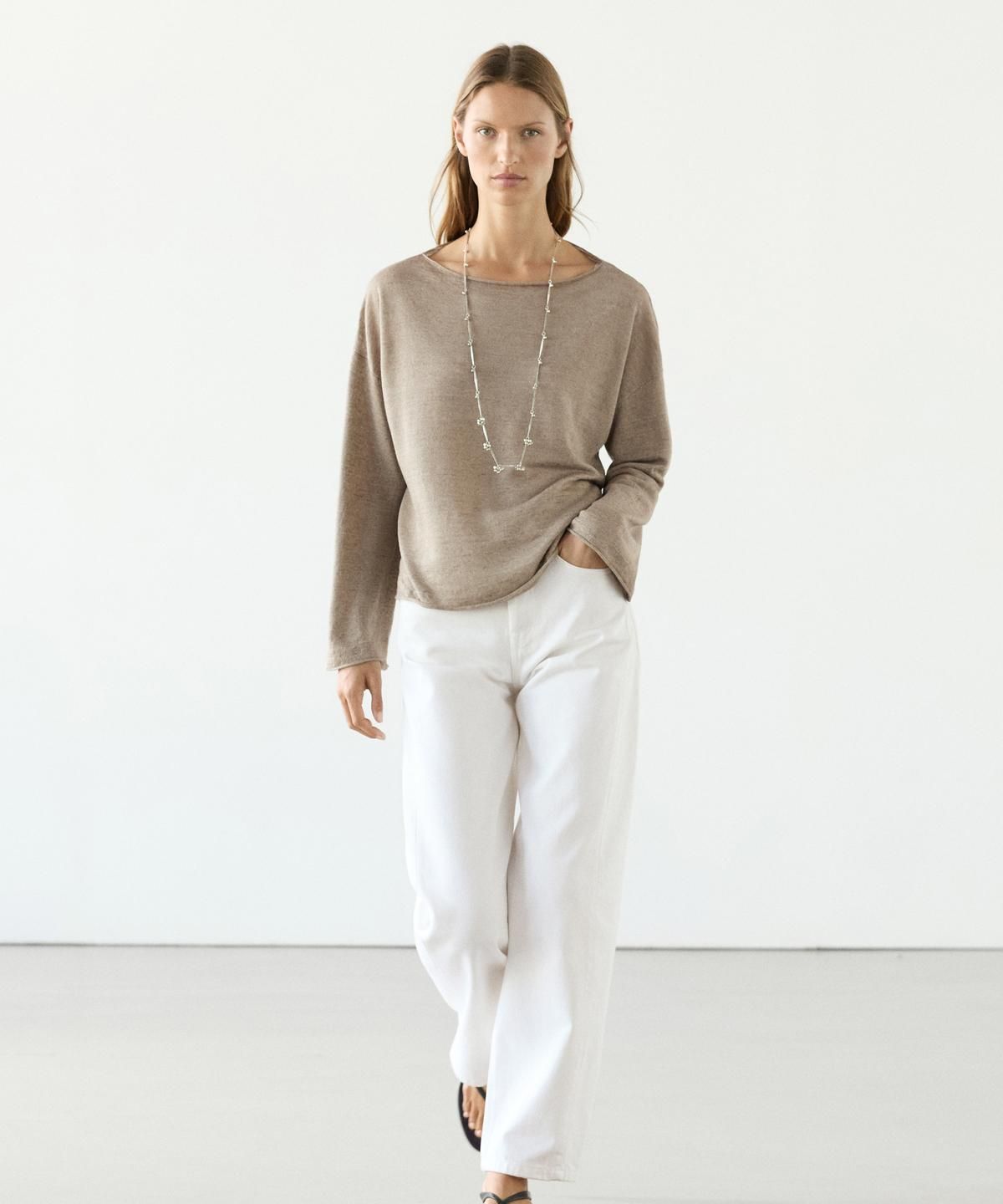 마시모두띠(MASSIMO DUTTI) 린넨 보트넥 니트 스웨터