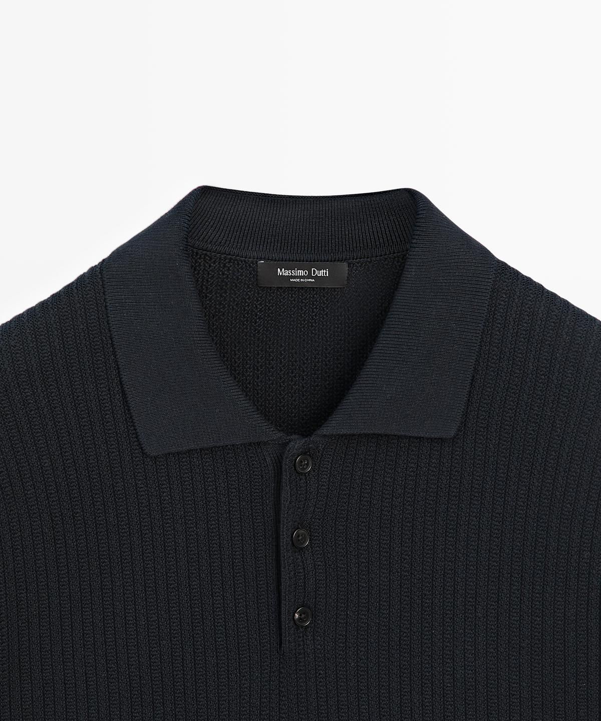 마시모두띠(MASSIMO DUTTI) 100% 코튼 텍스처 니트 저지 폴로