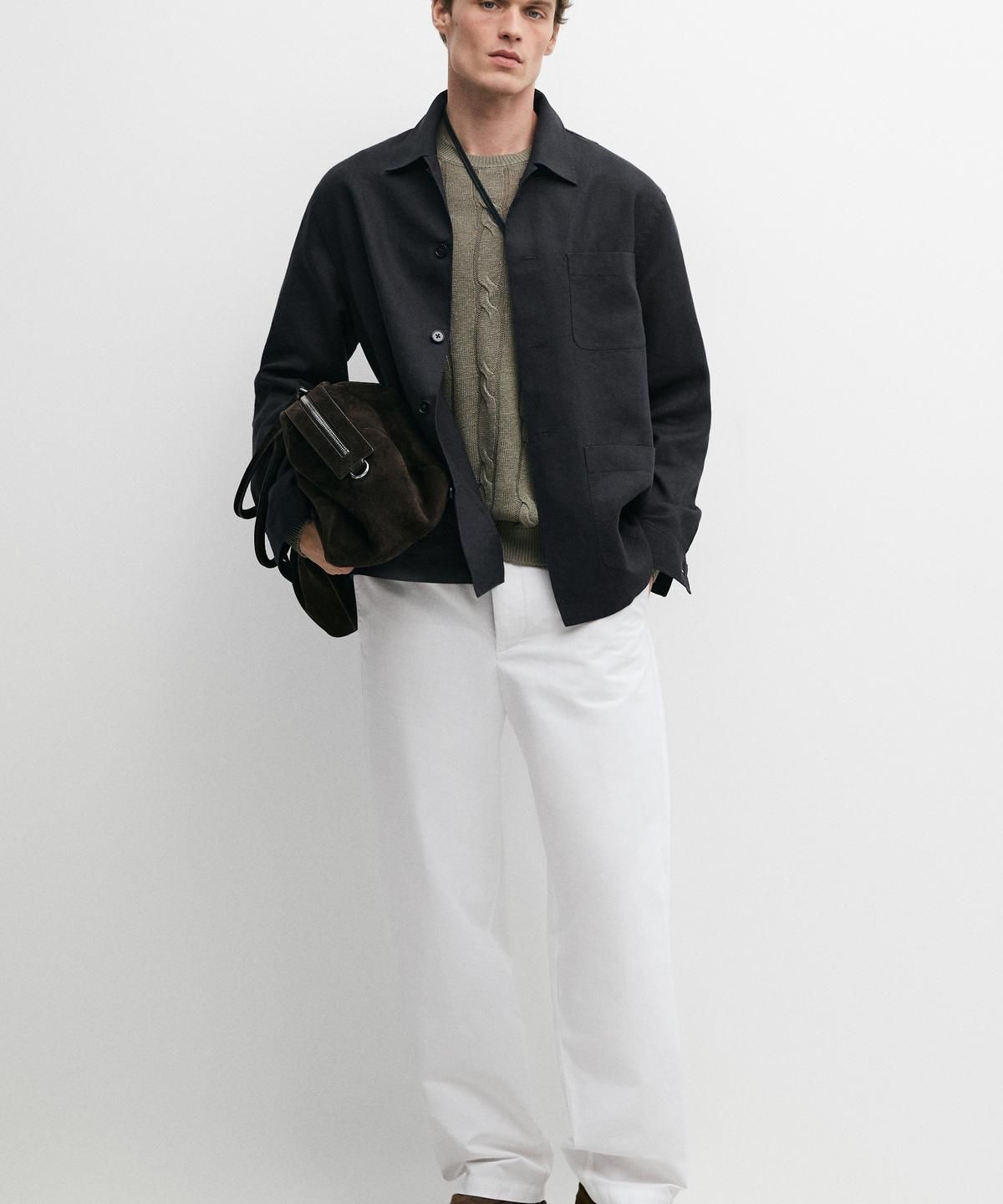 마시모두띠(MASSIMO DUTTI) 코튼 린넨 포플린 배럴핏 팬츠
