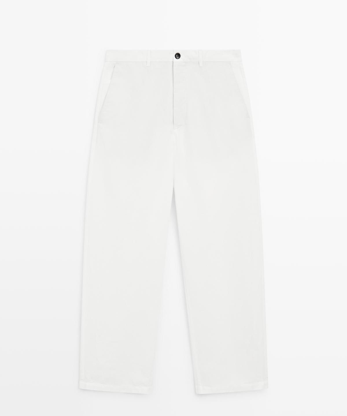 마시모두띠(MASSIMO DUTTI) 코튼 린넨 포플린 배럴핏 팬츠