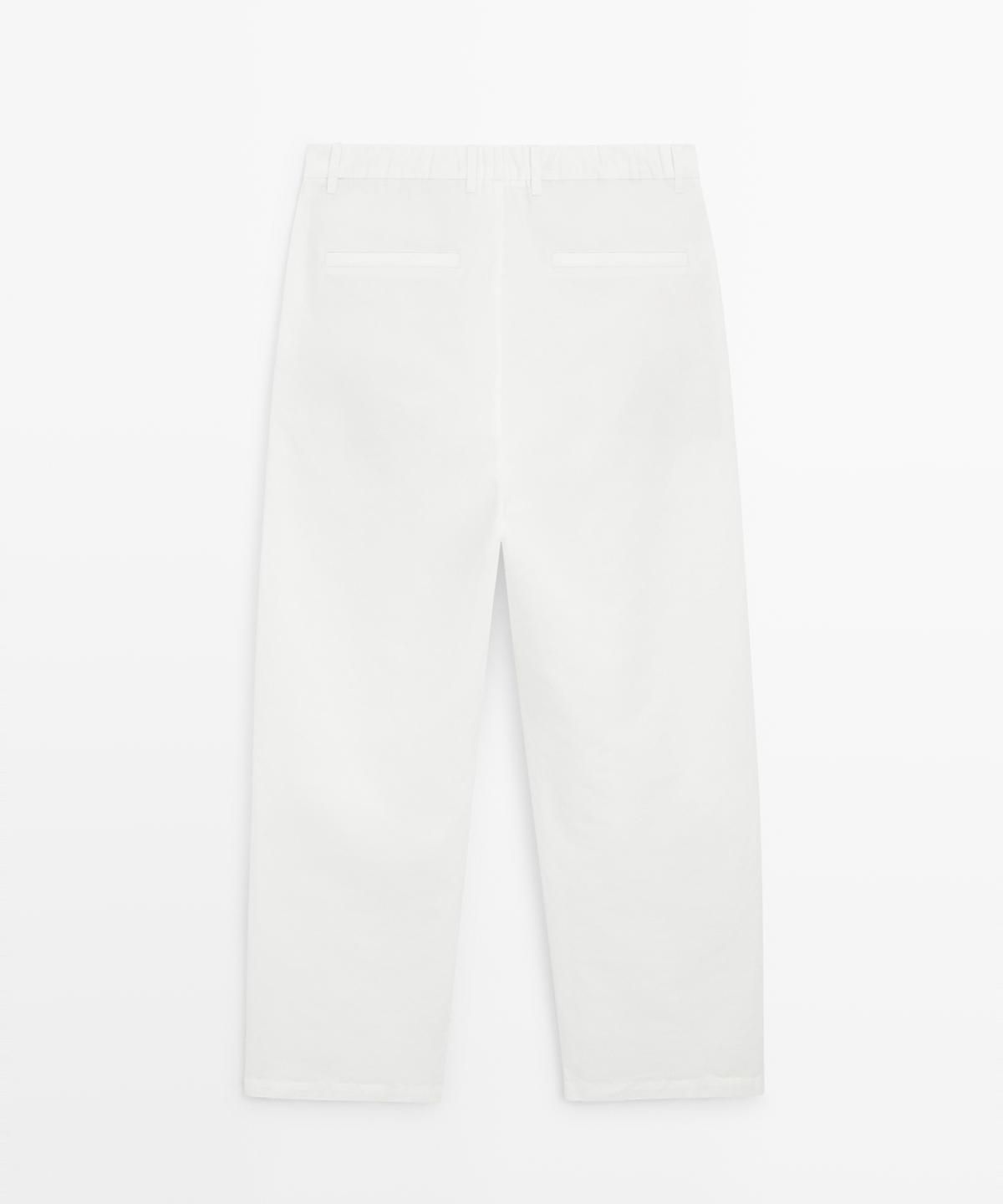마시모두띠(MASSIMO DUTTI) 코튼 린넨 포플린 배럴핏 팬츠