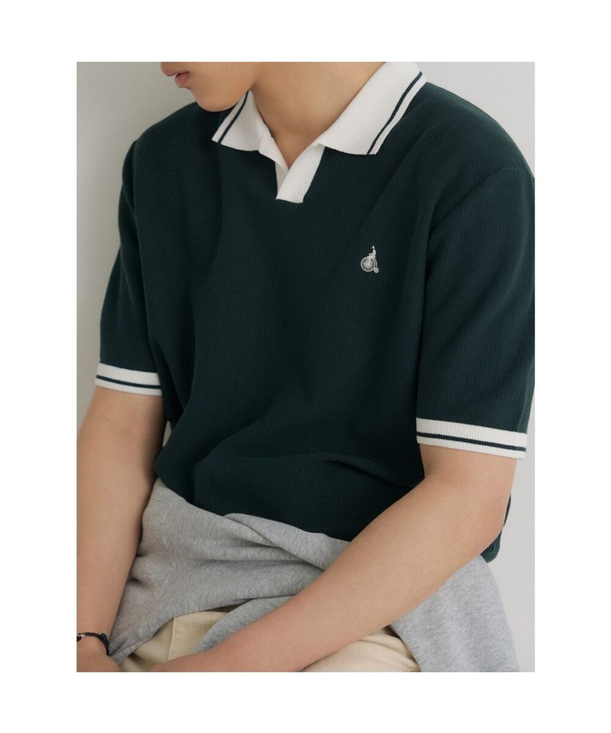 빈폴 멘(BEANPOLE MEN) 티핑 오픈 칼라넥 니트  그린