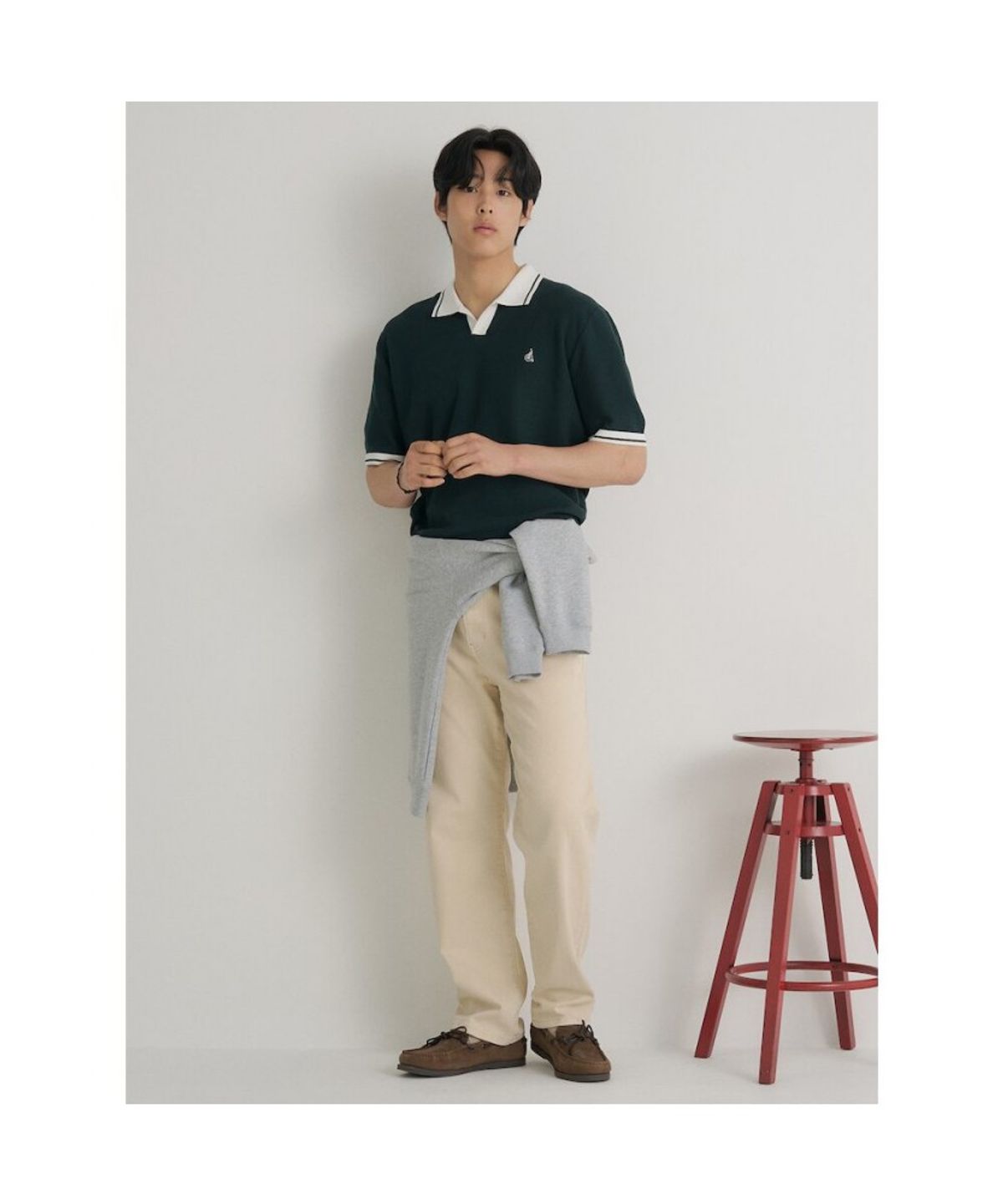 빈폴 멘(BEANPOLE MEN) 티핑 오픈 칼라넥 니트  그린