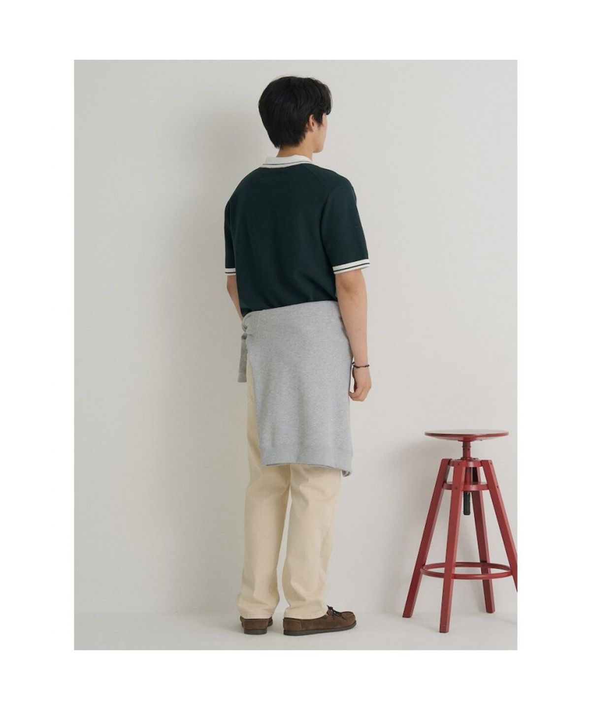 빈폴 멘(BEANPOLE MEN) 티핑 오픈 칼라넥 니트  그린