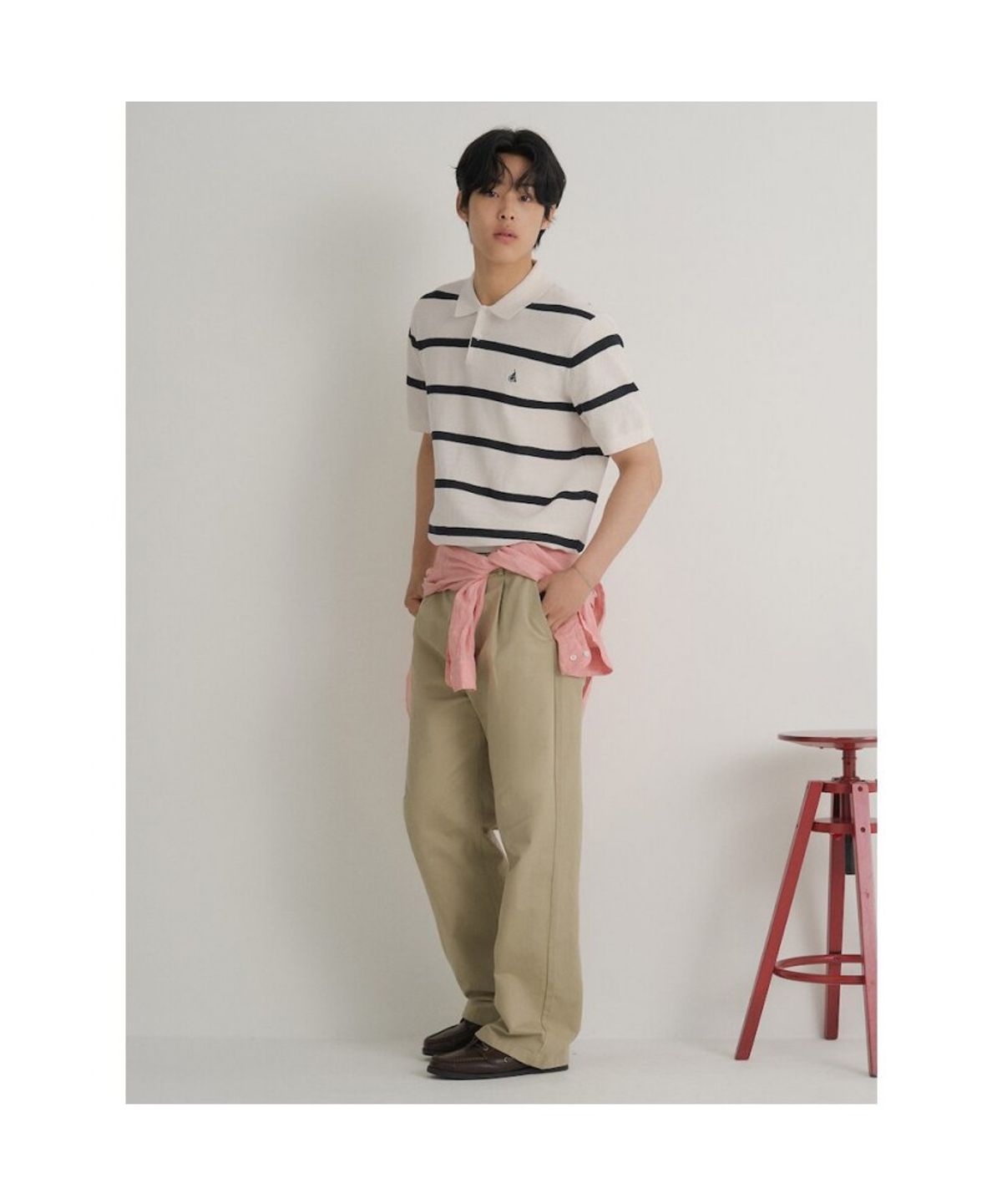 빈폴 멘(BEANPOLE MEN) 볼드 스트라이프 칼라넥 니트  아이보리