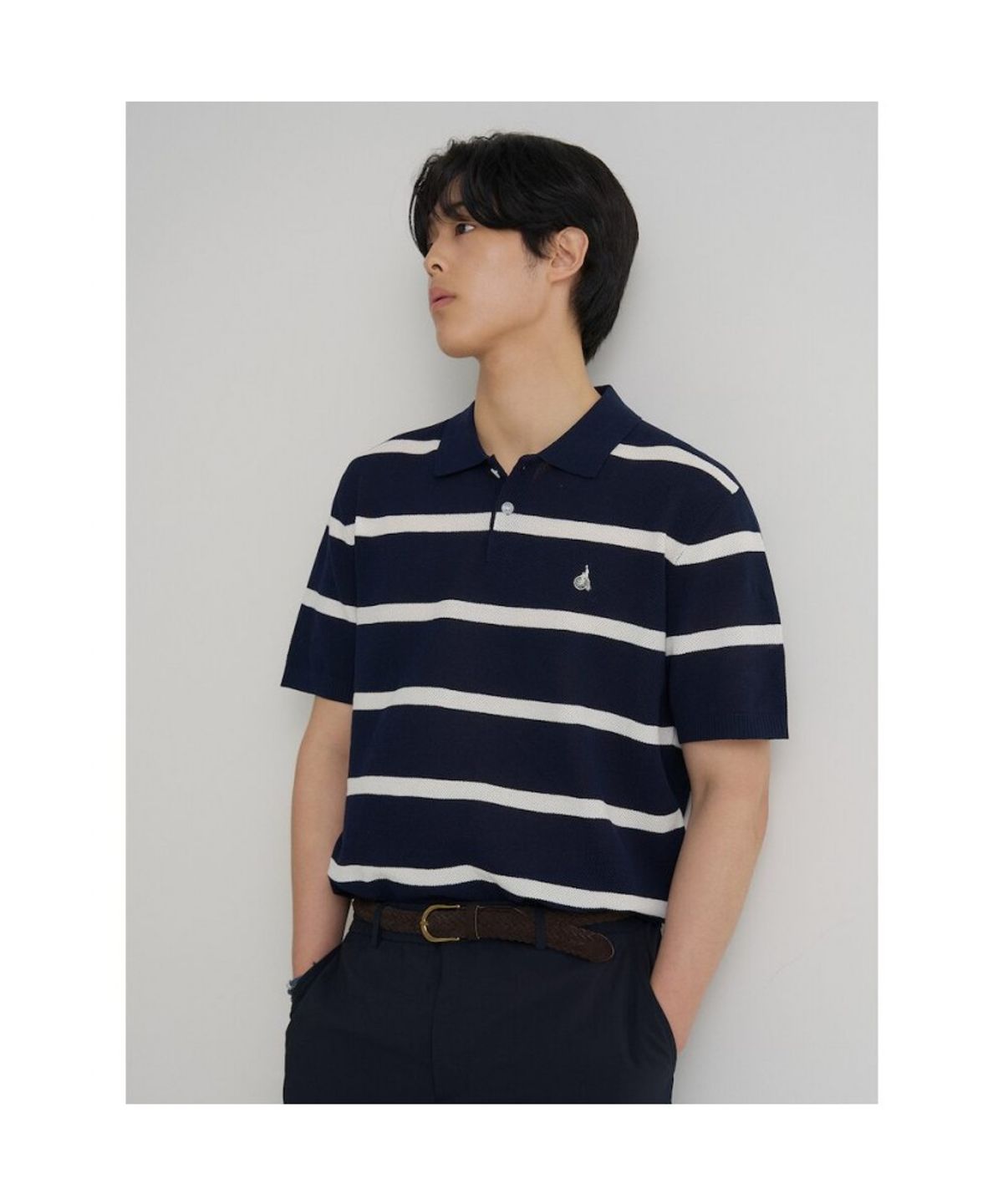 빈폴 멘(BEANPOLE MEN) 볼드 스트라이프 칼라넥 니트  네이비