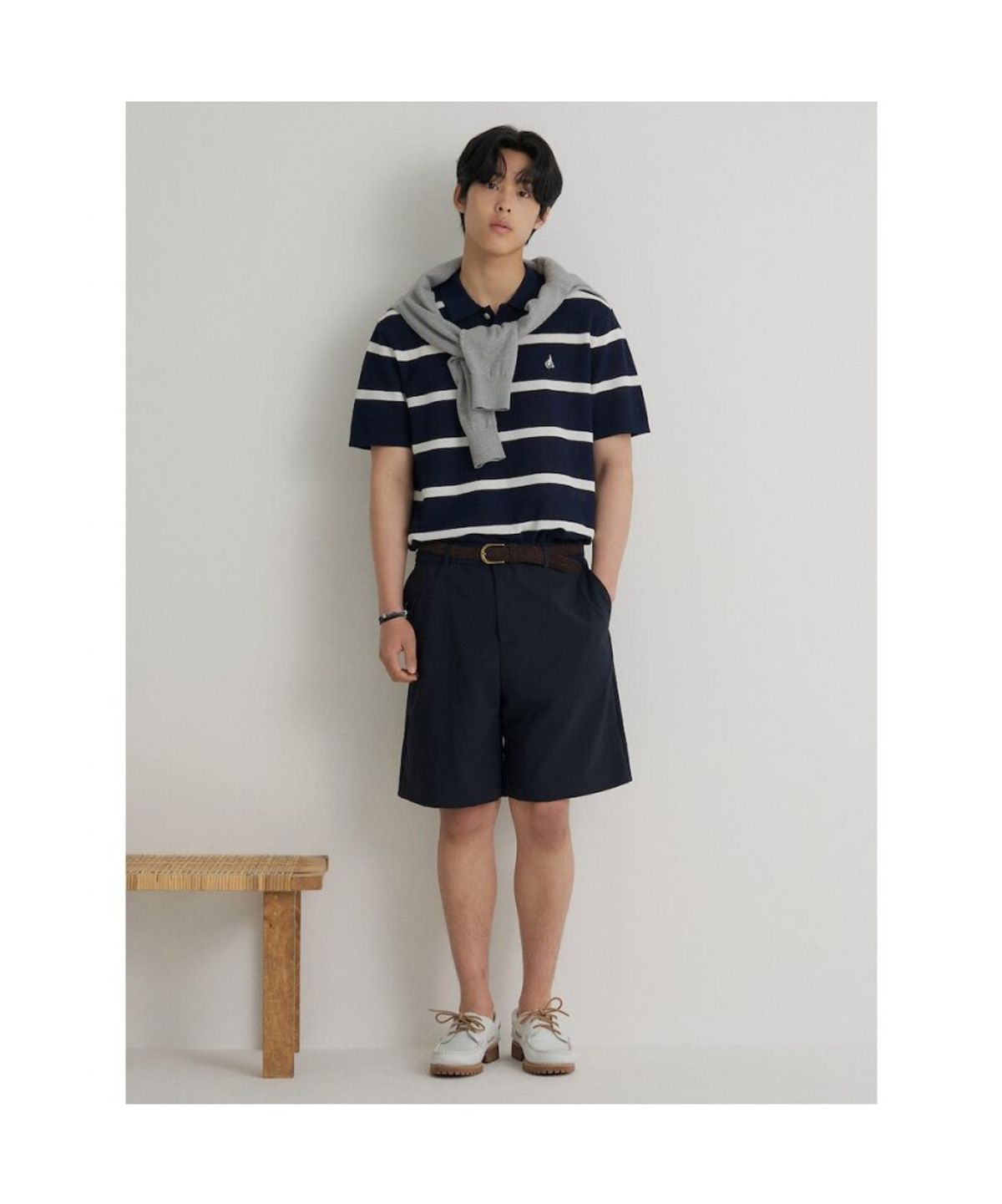 빈폴 멘(BEANPOLE MEN) 볼드 스트라이프 칼라넥 니트  네이비