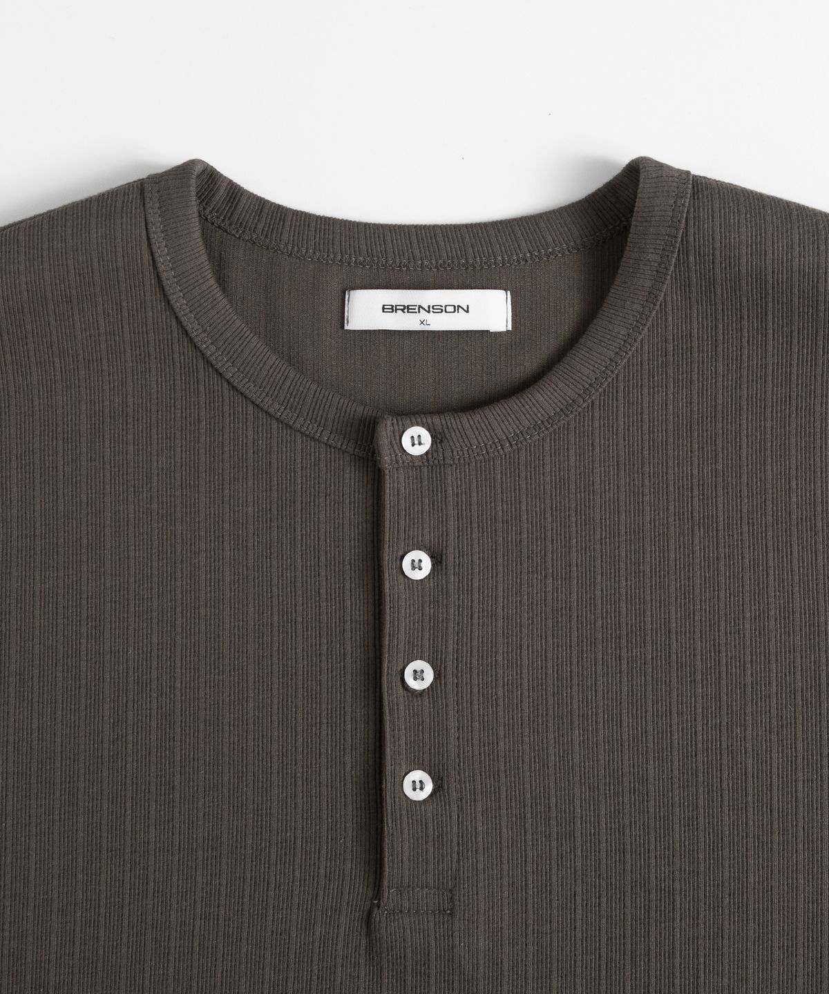 브렌슨(BRENSON) 리브드 크롭 헨리넥 반팔티 ( 4Color )