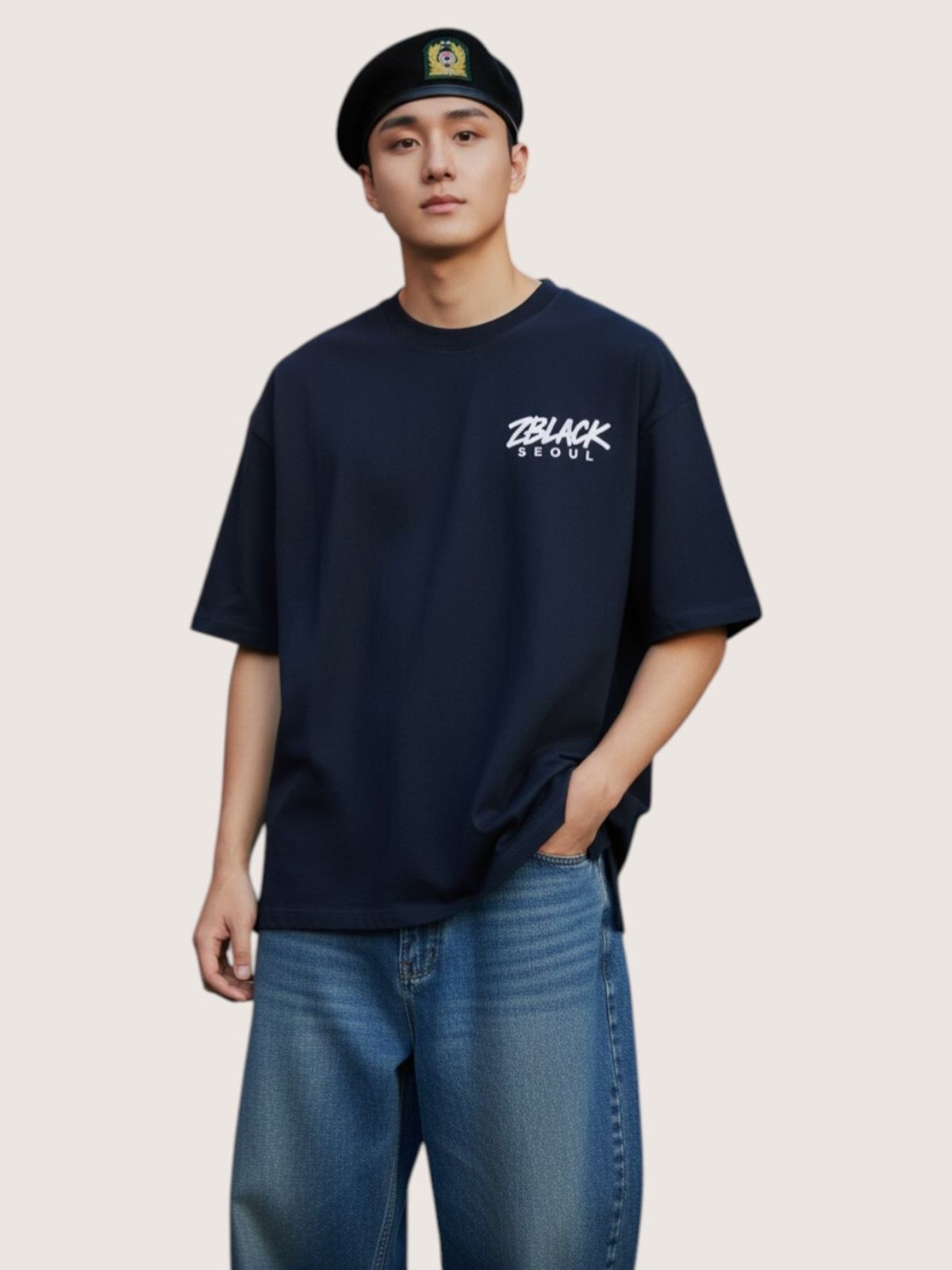 지블랙(ZBLACK) 서울 시그니쳐 반팔  티셔츠(NAVY)