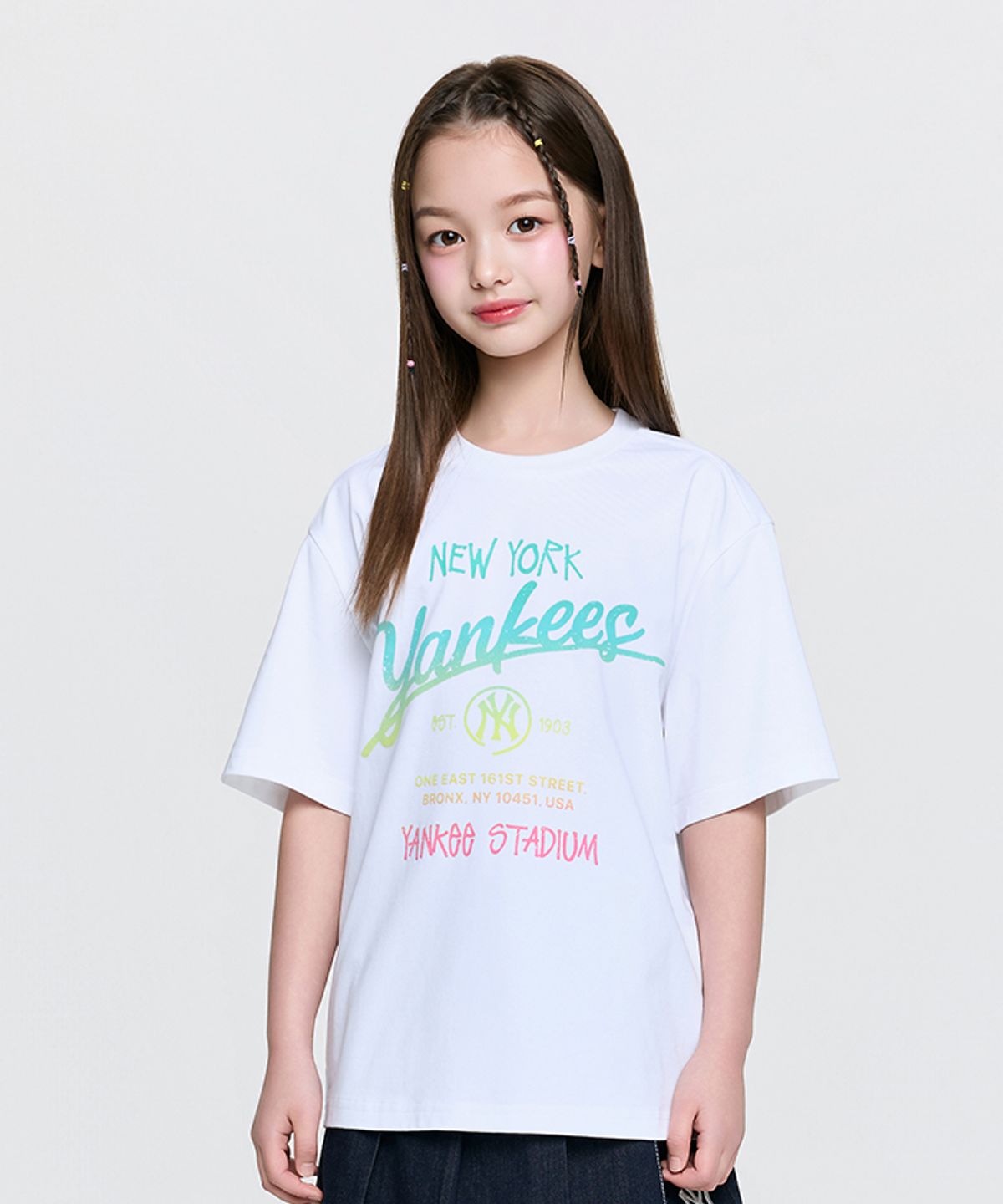 엠엘비 키즈(MLB KIDS) 스트릿 그라데이션 레터링 티셔츠 NY (White)