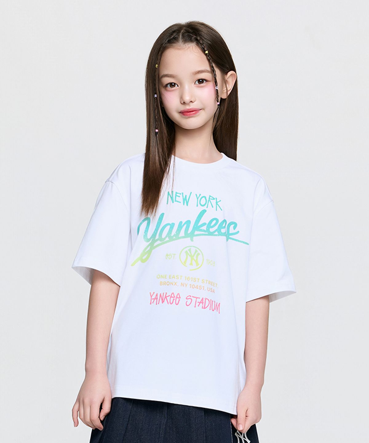 엠엘비 키즈(MLB KIDS) 스트릿 그라데이션 레터링 티셔츠 NY (White)